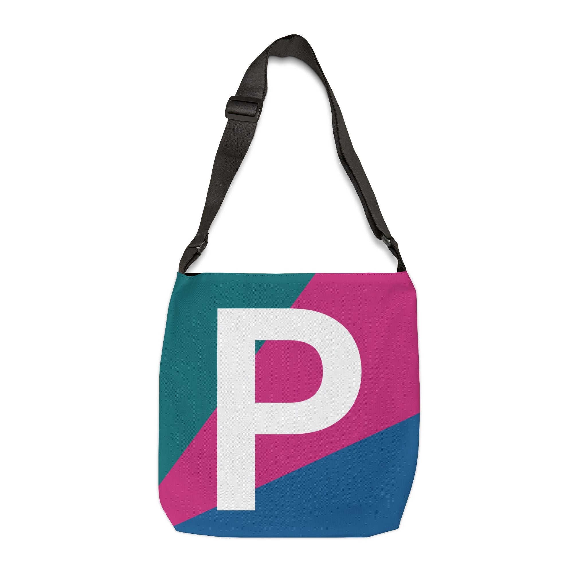 Initial Letter 'P' Colorblock Adjustable Tote Bag — Monogram Alphabet Shoulder Bag