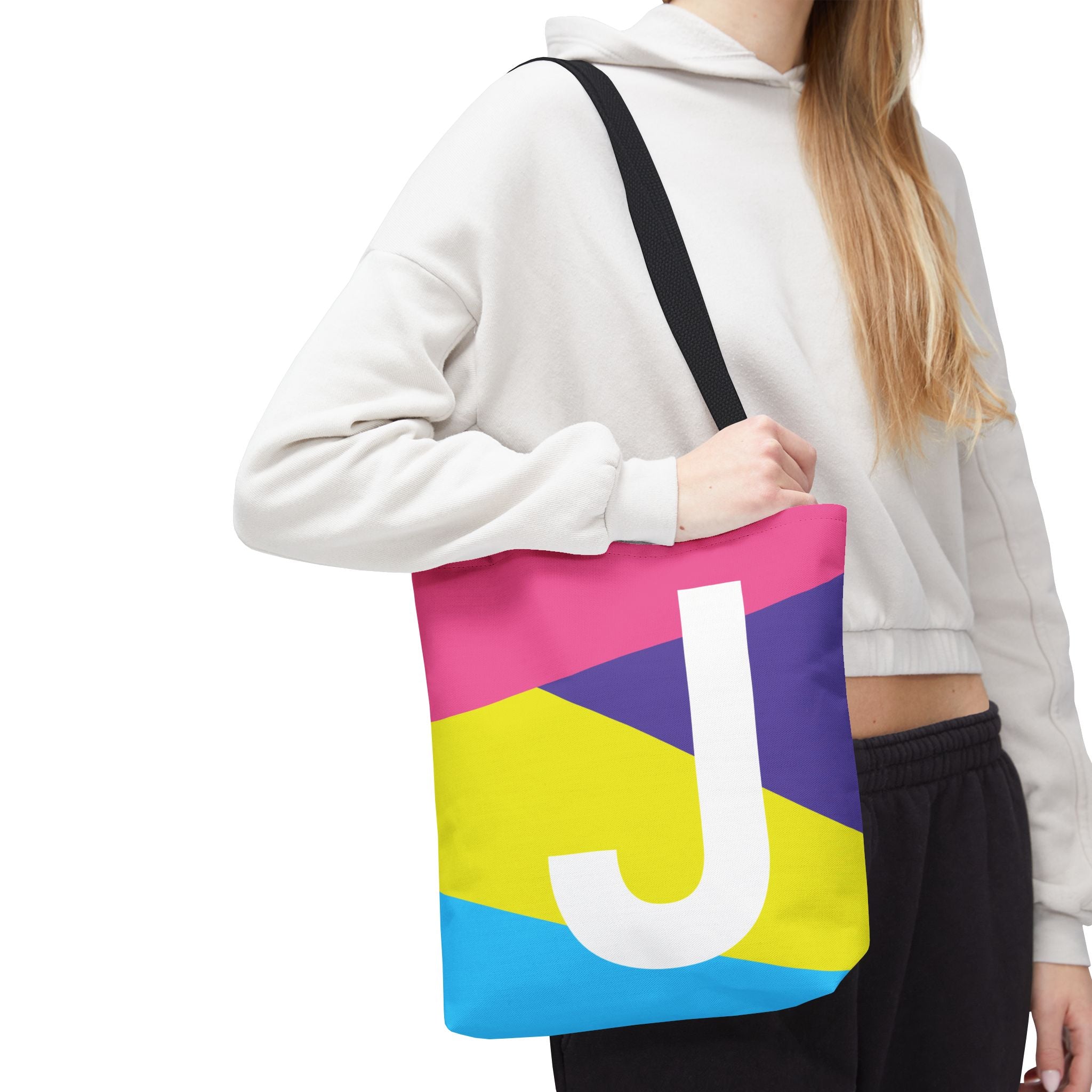 Monogram 'J' Colorblock Tote Bag — Personalized Initial J Shoulder Tote