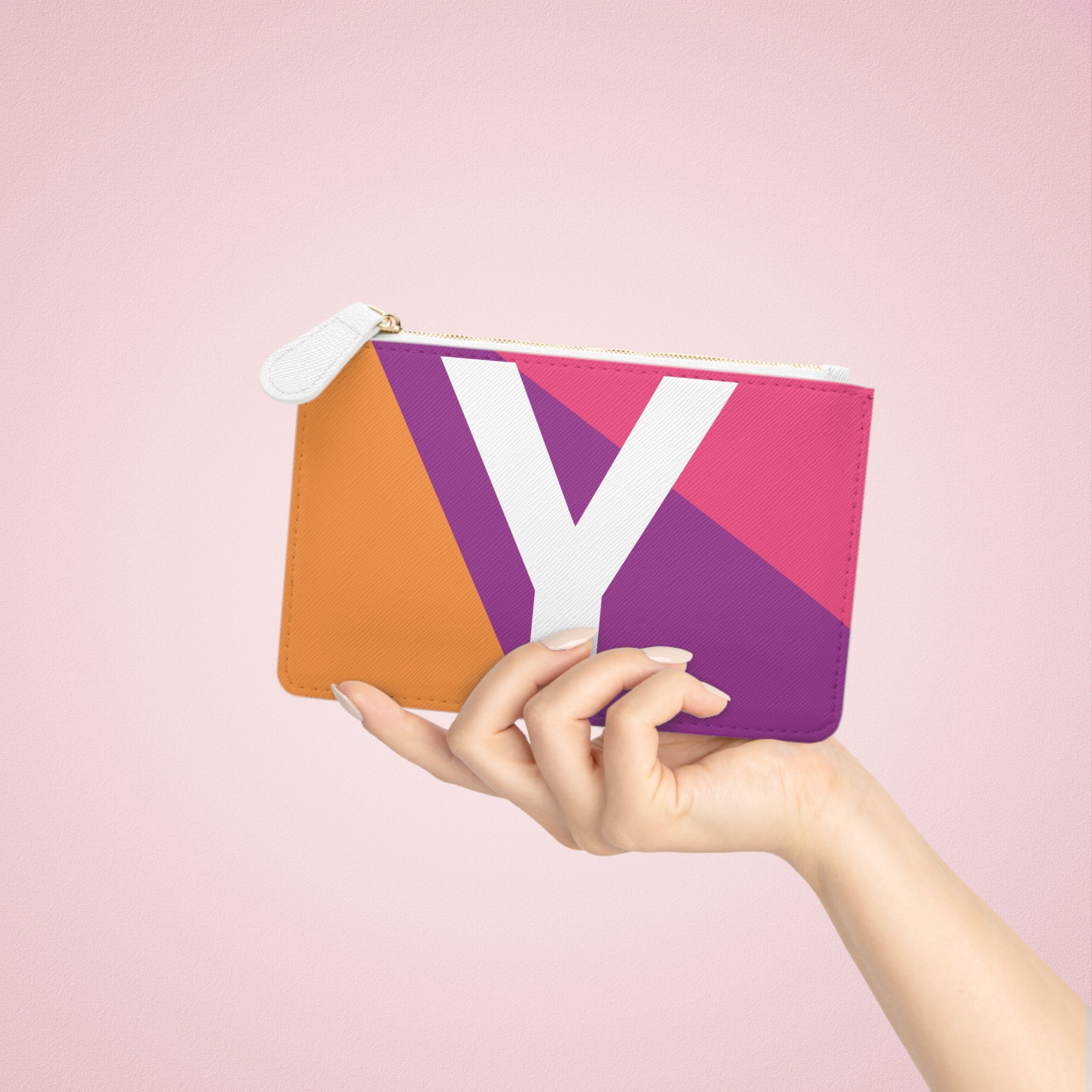 Initial Y Mini Clutch — Colorblock Monogram Wristlet Wallet