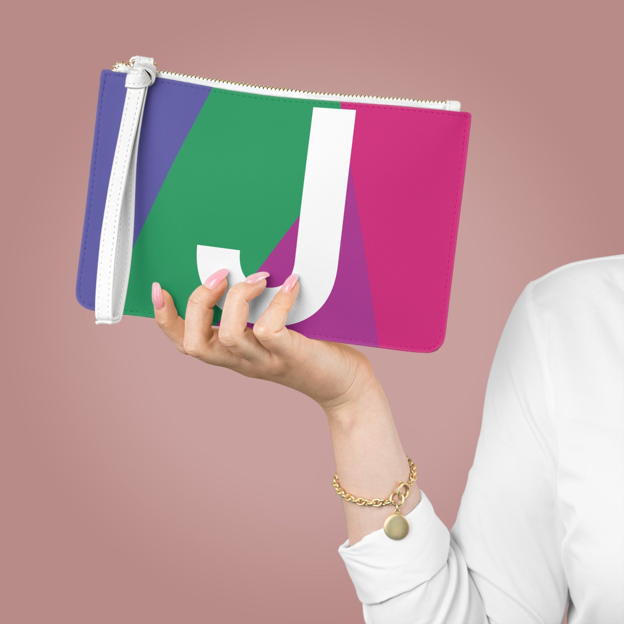 Monogram 'J' Colorblock Clutch Bag — Bold Geometric Wristlet for Everyday & Gifts