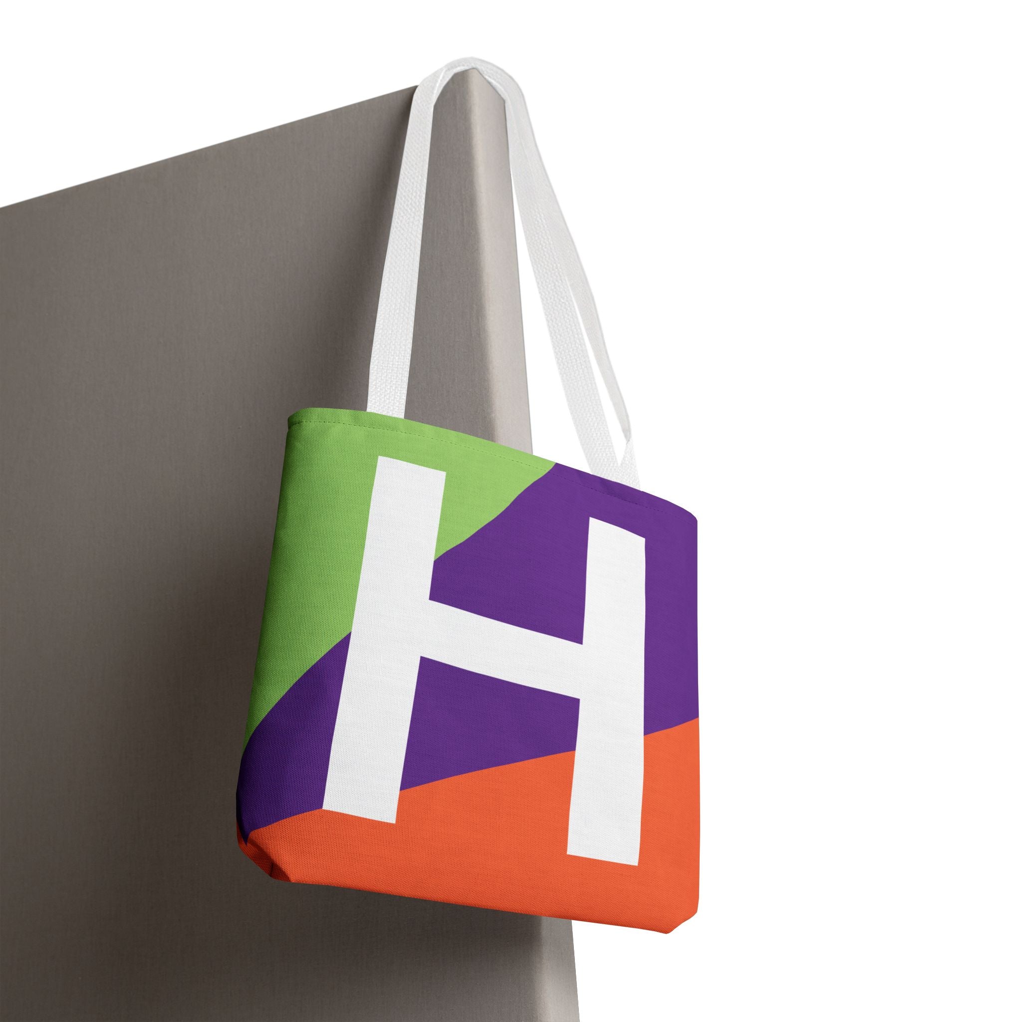 Monogram 'H' Colorblock Tote Bag — Personalized Initial H Shoulder Tote