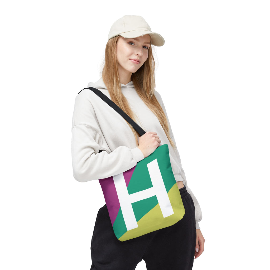 Monogram 'H' Colorblock Tote Bag — Personalized Initial H Shoulder Tote