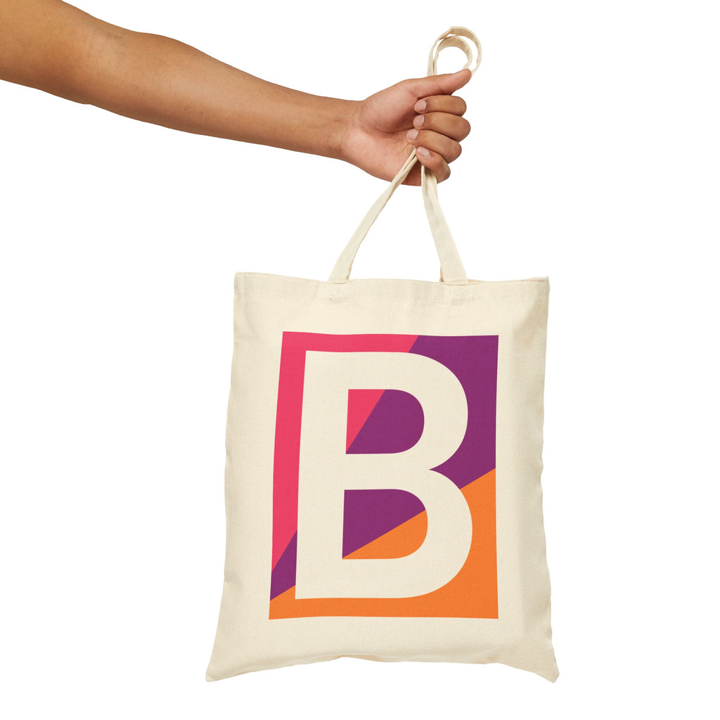 Initial B Colorblock Canvas Tote Bag — Monogram Letter B Reusable Grocery Tote