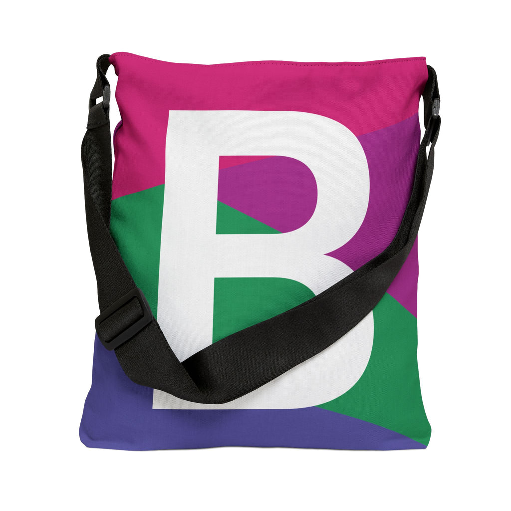 Initial Letter 'B' Colorblock Adjustable Tote Bag — Monogram Alphabet Shoulder Bag