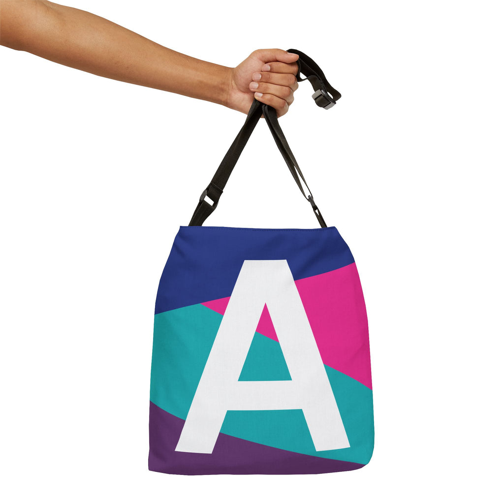 Initial Letter 'A' Colorblock Adjustable Tote Bag — Monogram Alphabet Shoulder Bag