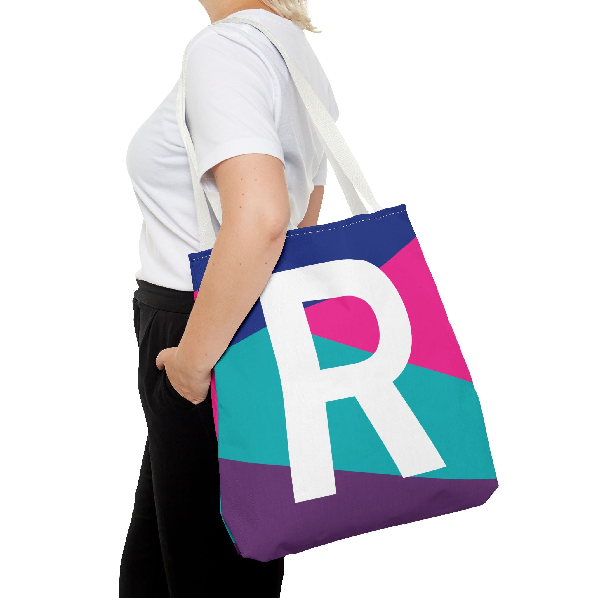 Monogram 'R' Colorblock Tote Bag — Personalized Initial R Shoulder Tote