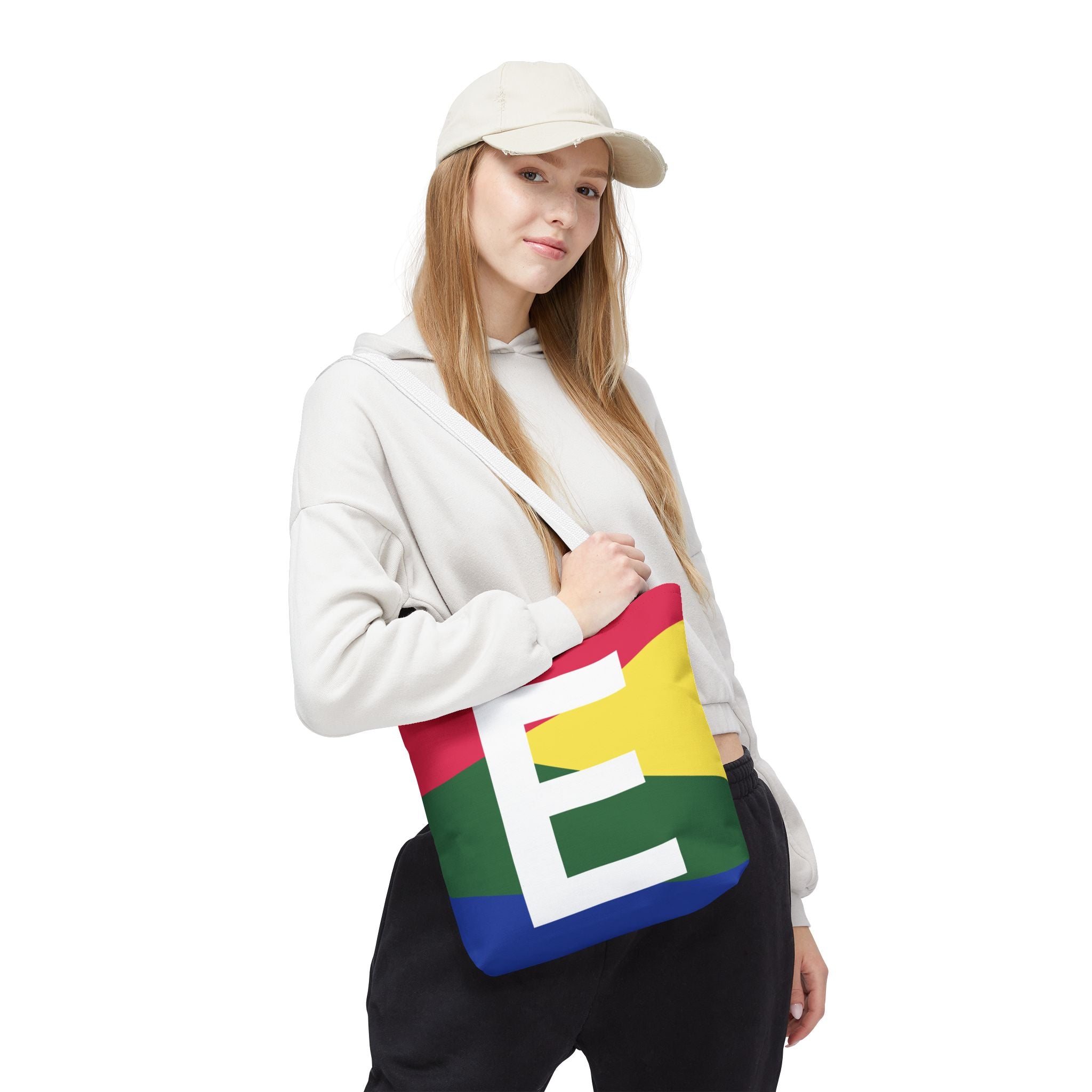 Monogram 'E' Colorblock Tote Bag — Personalized Initial E Shoulder Tote