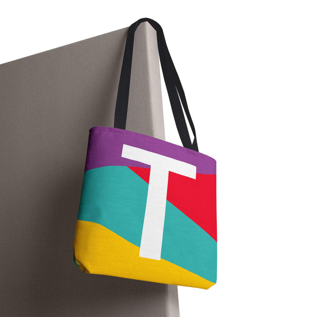 Monogram 'T' Colorblock Tote Bag — Personalized Initial T Shoulder Tote