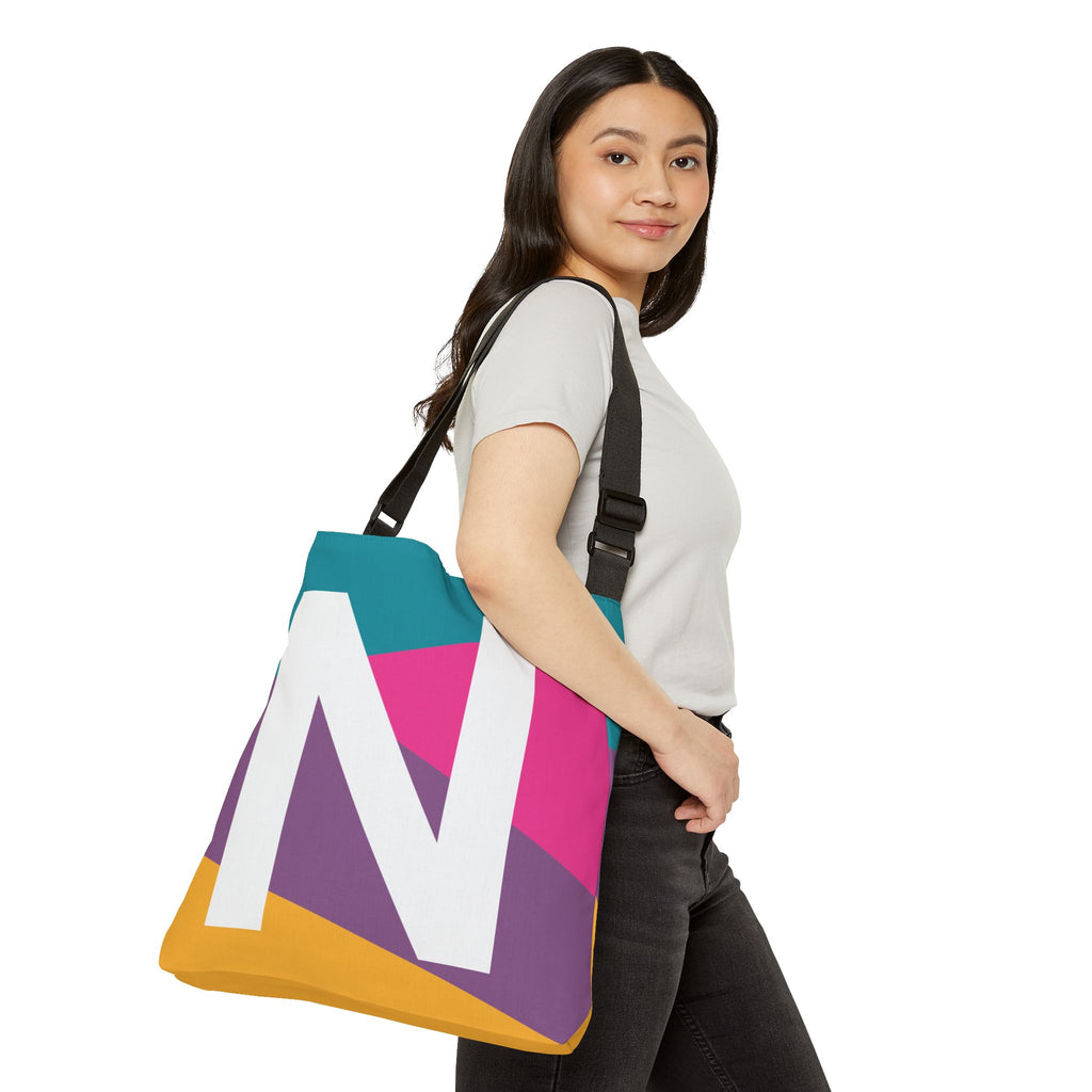 Initial Letter 'N' Colorblock Adjustable Tote Bag — Monogram Alphabet Shoulder Bag