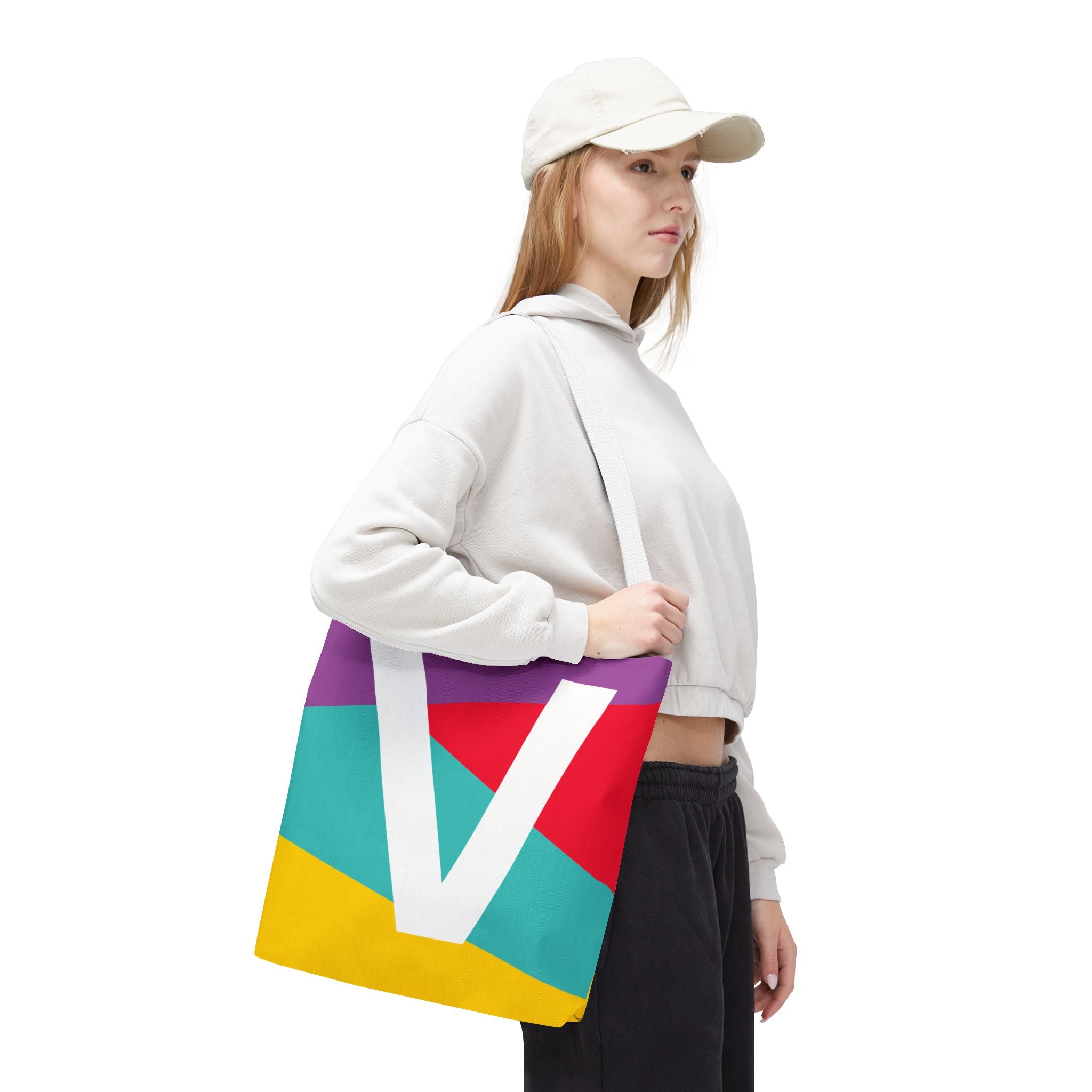Monogram 'V' Colorblock Tote Bag — Personalized Initial V Shoulder Tote