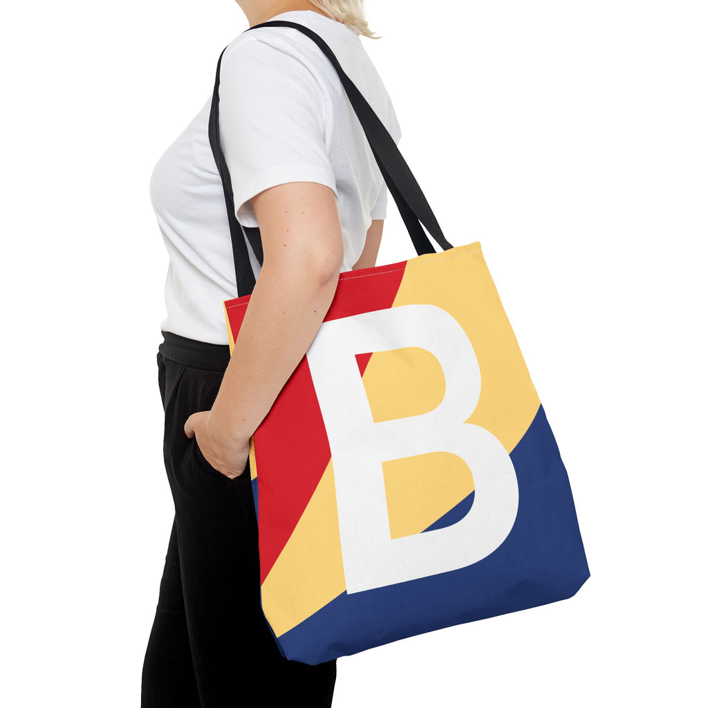 Monogram 'B' Colorblock Tote Bag — Personalized Initial B Shoulder Tote