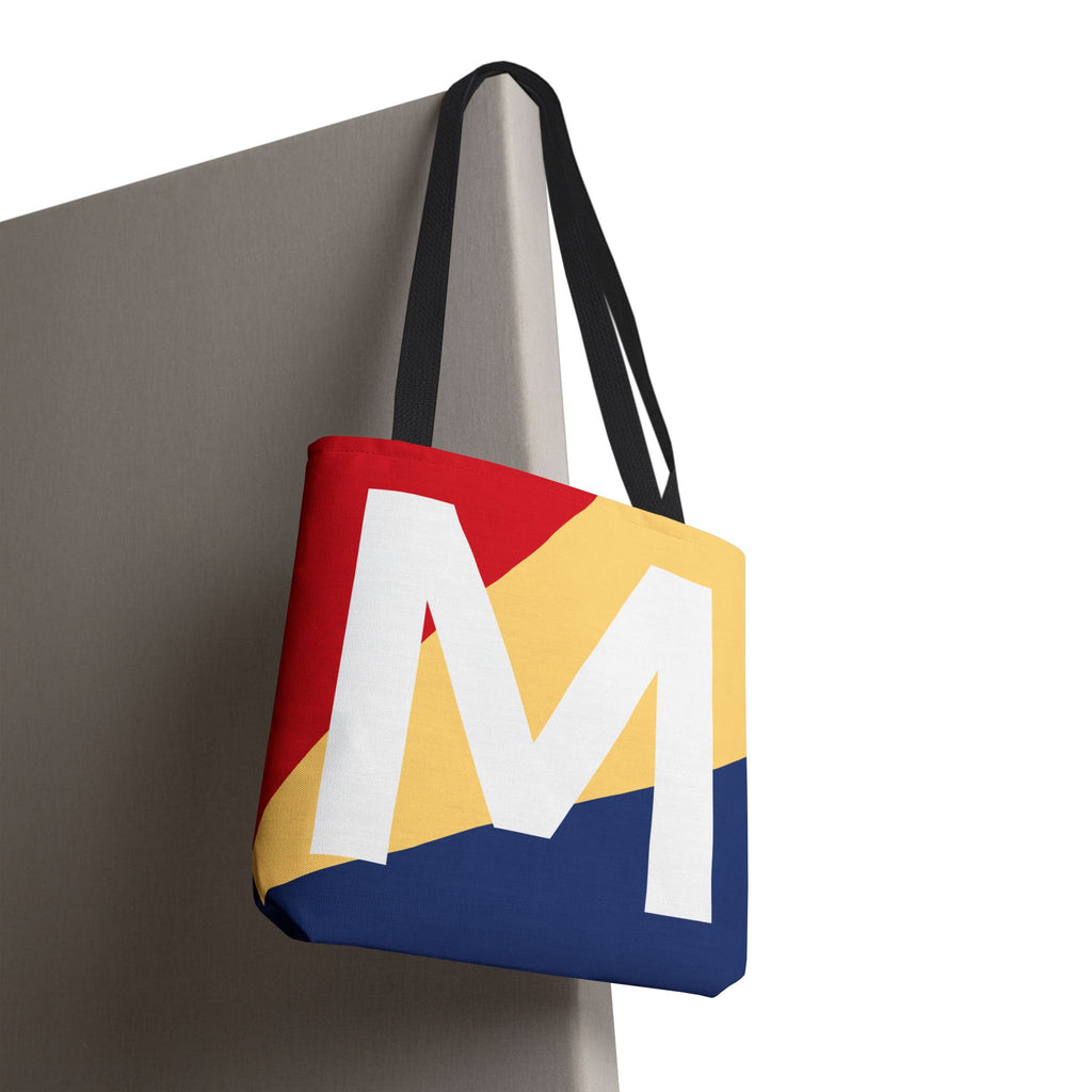 Monogram 'M' Colorblock Tote Bag — Personalized Initial M Shoulder Tote