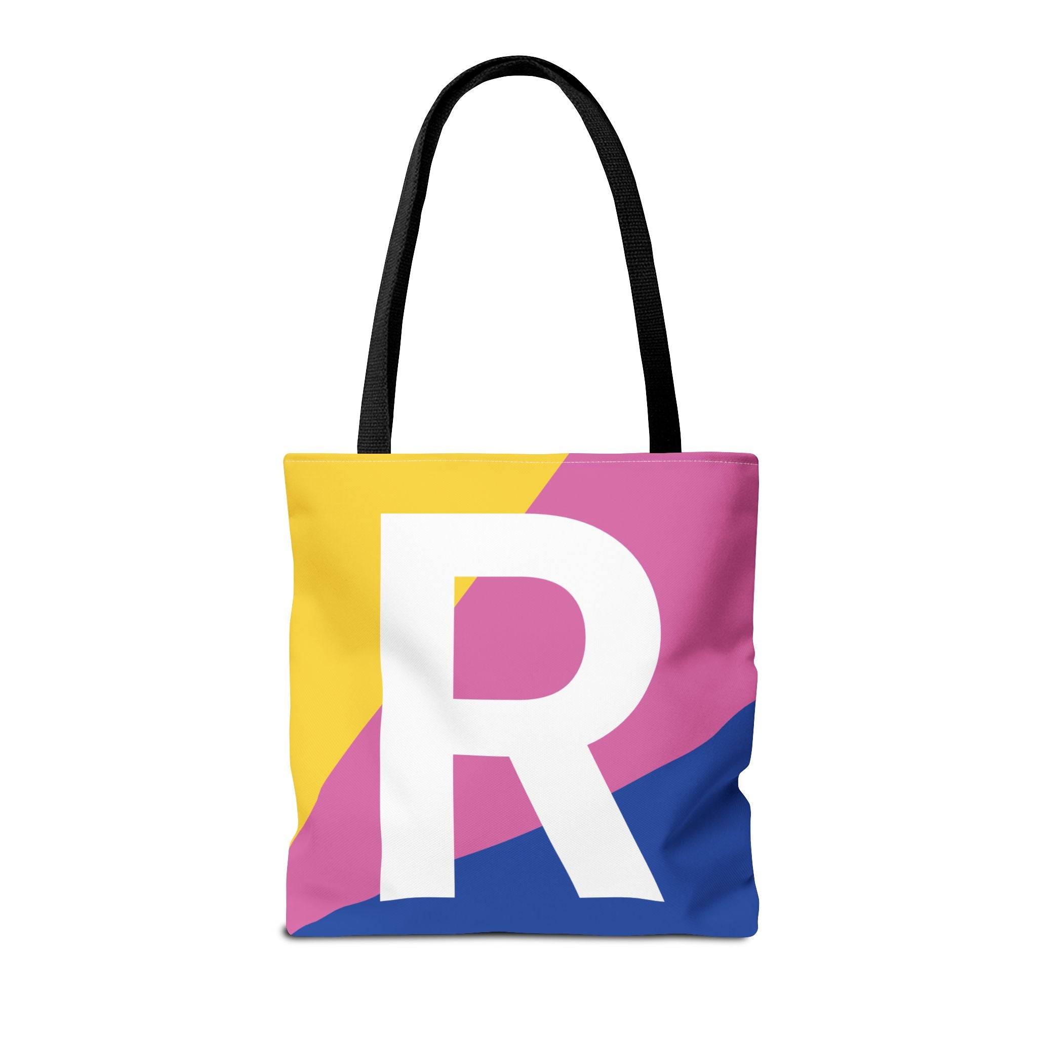 Monogram 'R' Colorblock Tote Bag — Personalized Initial R Shoulder Tote