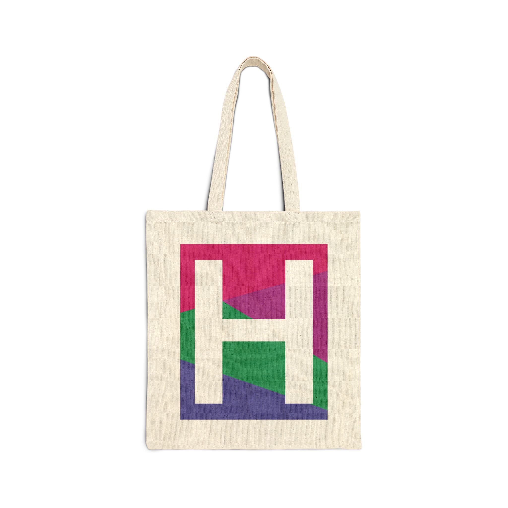 Initial H Colorblock Canvas Tote Bag — Monogram Letter H Reusable Grocery Tote