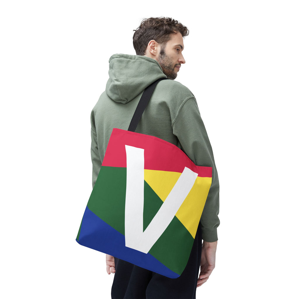 Monogram 'V' Colorblock Tote Bag — Personalized Initial V Shoulder Tote