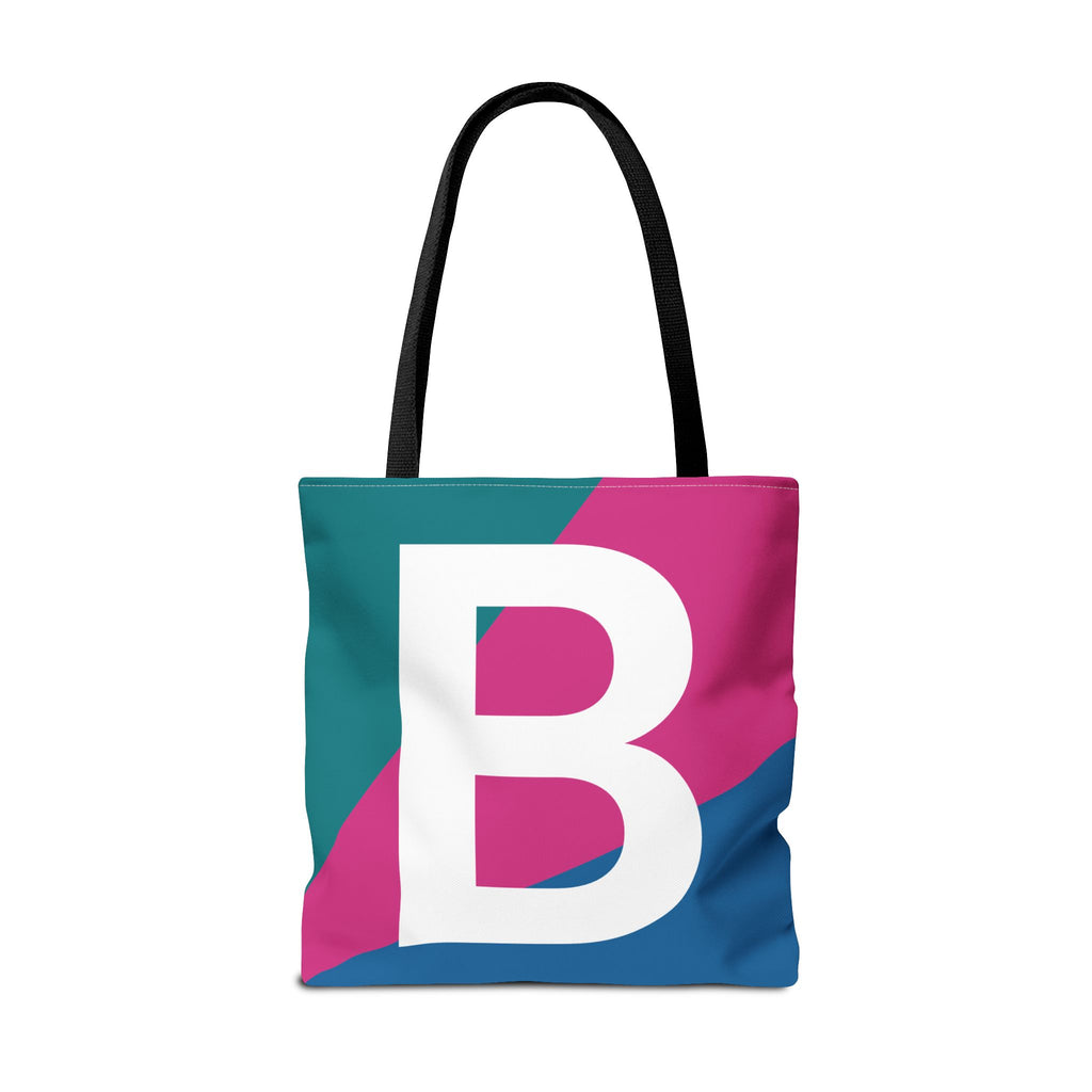 Monogram 'B' Colorblock Tote Bag — Personalized Initial B Shoulder Tote