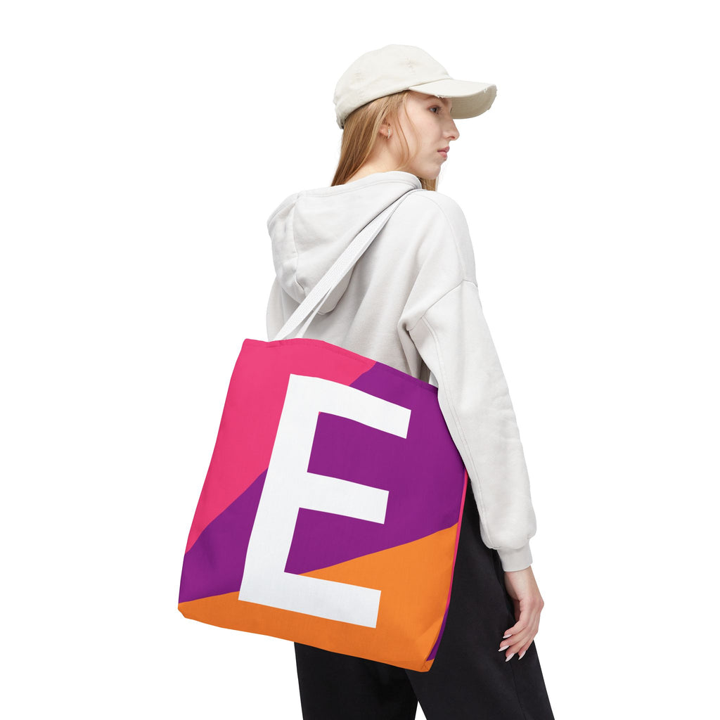 Monogram 'E' Colorblock Tote Bag — Personalized Initial E Shoulder Tote