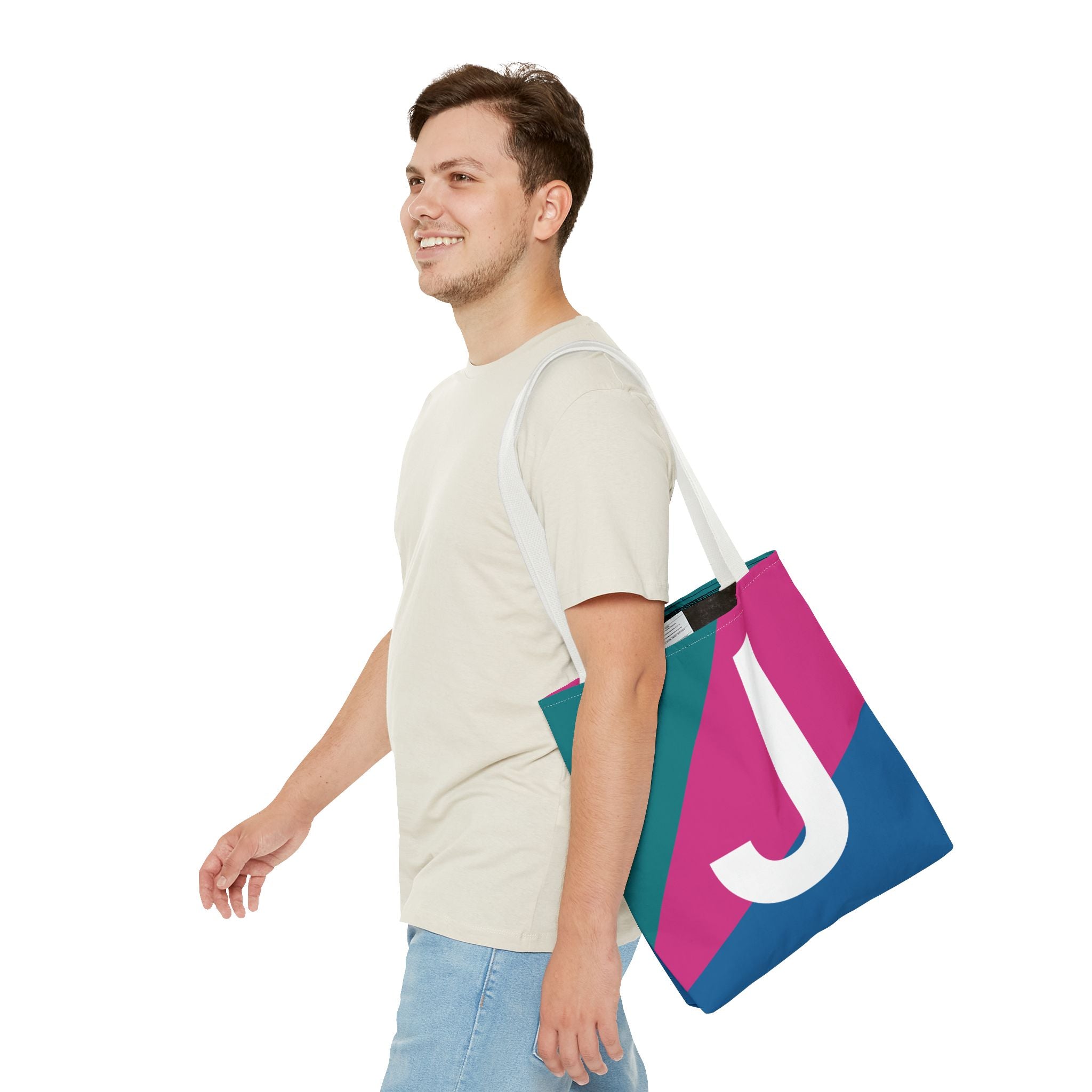 Monogram 'J' Colorblock Tote Bag — Personalized Initial J Shoulder Tote