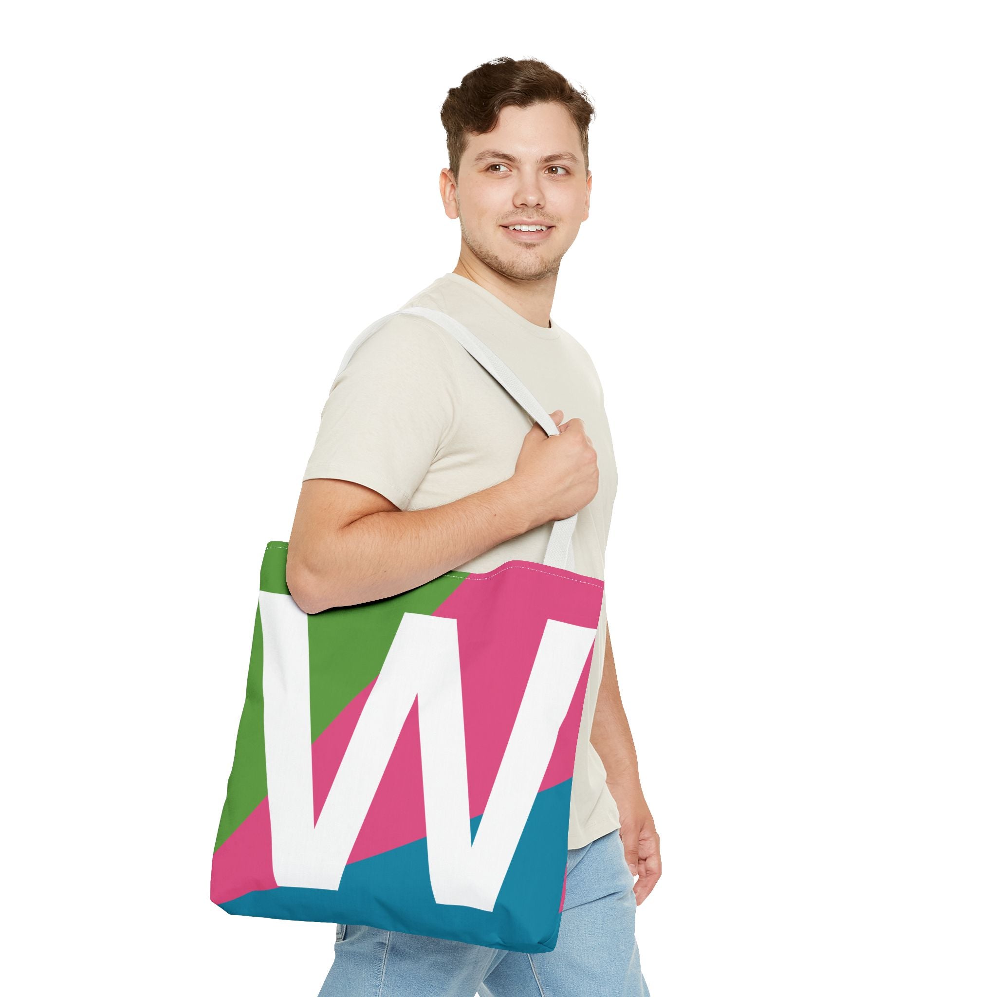 Monogram 'W' Colorblock Tote Bag — Personalized Initial W Shoulder Tote