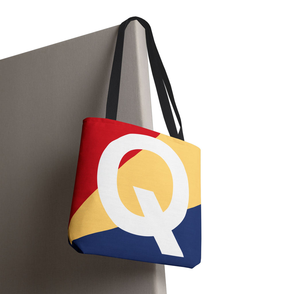 Monogram 'Q' Colorblock Tote Bag — Personalized Initial Q Shoulder Tote