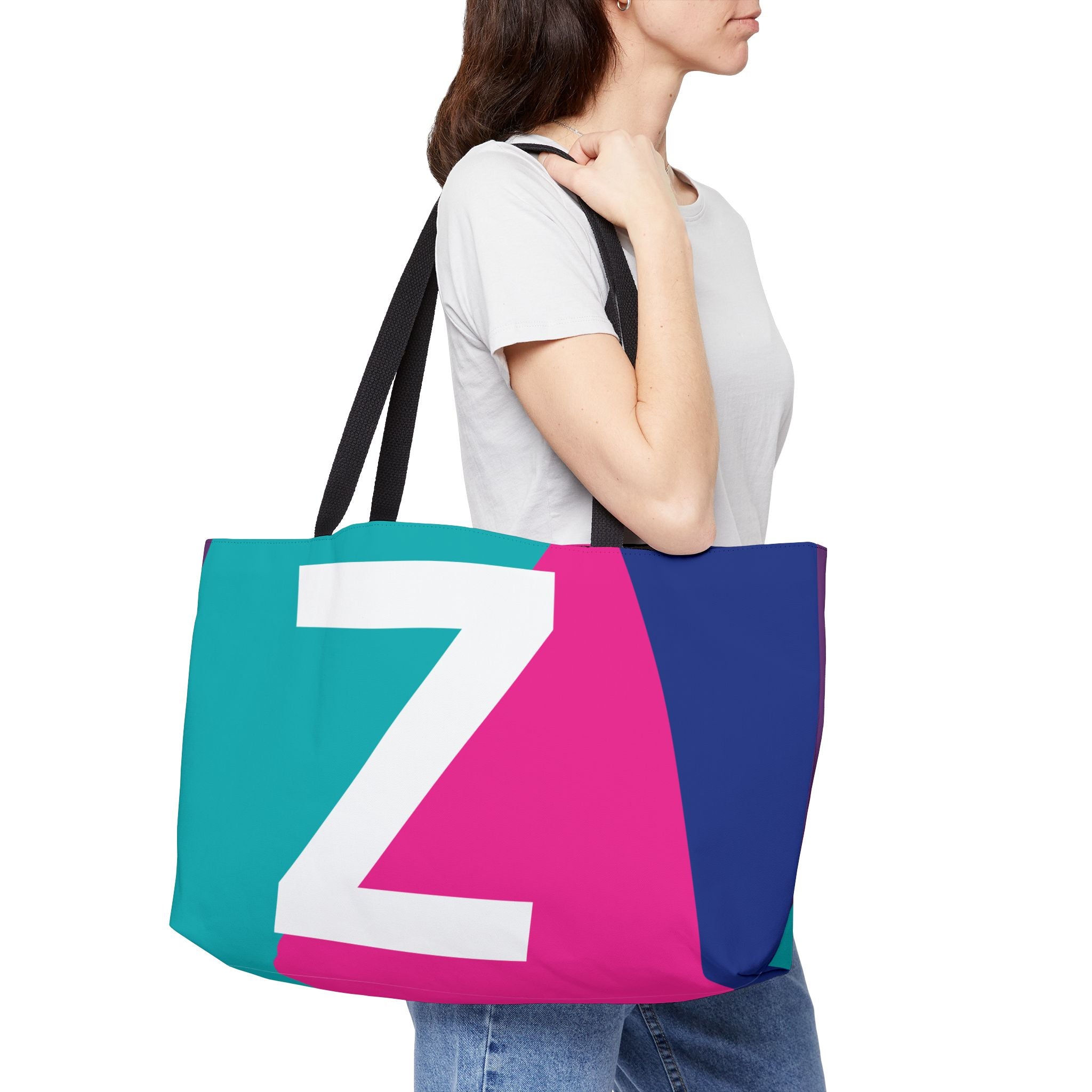Personalized 'Z' Colorblock Tote Bag — Monogram Weekender Tote