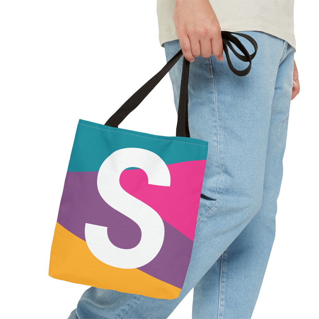 Monogram 'S' Colorblock Tote Bag — Personalized Initial S Shoulder Tote