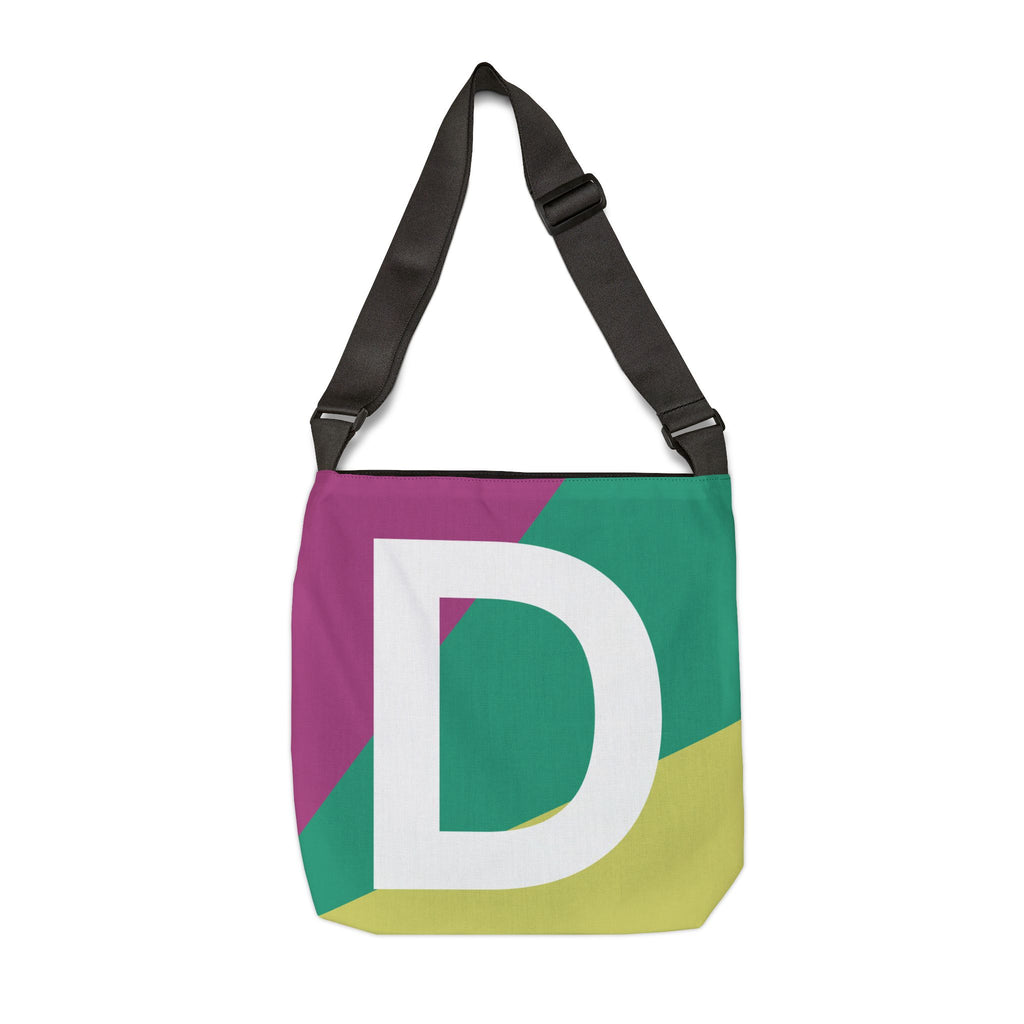 Initial Letter 'D' Colorblock Adjustable Tote Bag — Monogram Alphabet Shoulder Bag