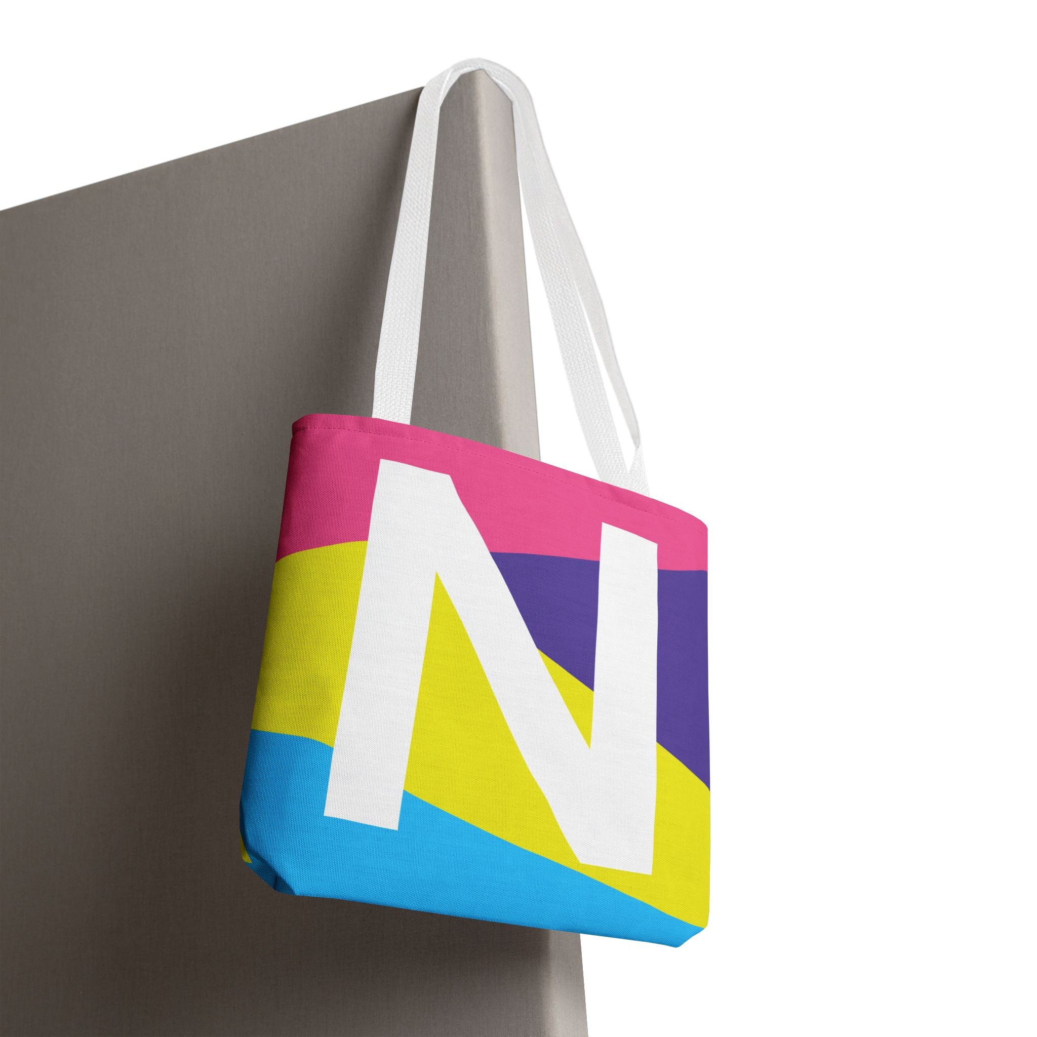 Monogram 'N' Colorblock Tote Bag — Personalized Initial N Shoulder Tote