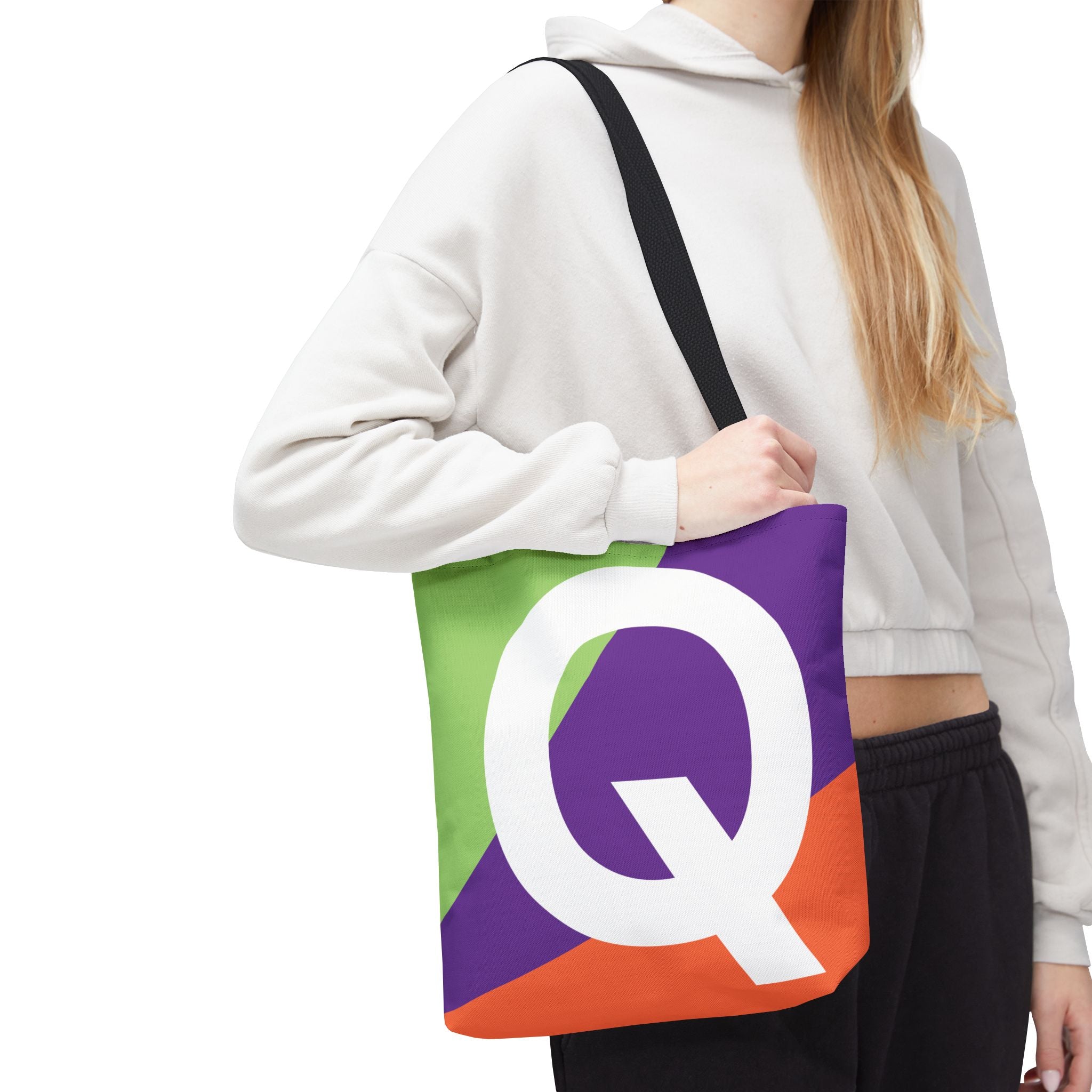 Monogram 'Q' Colorblock Tote Bag — Personalized Initial Q Shoulder Tote