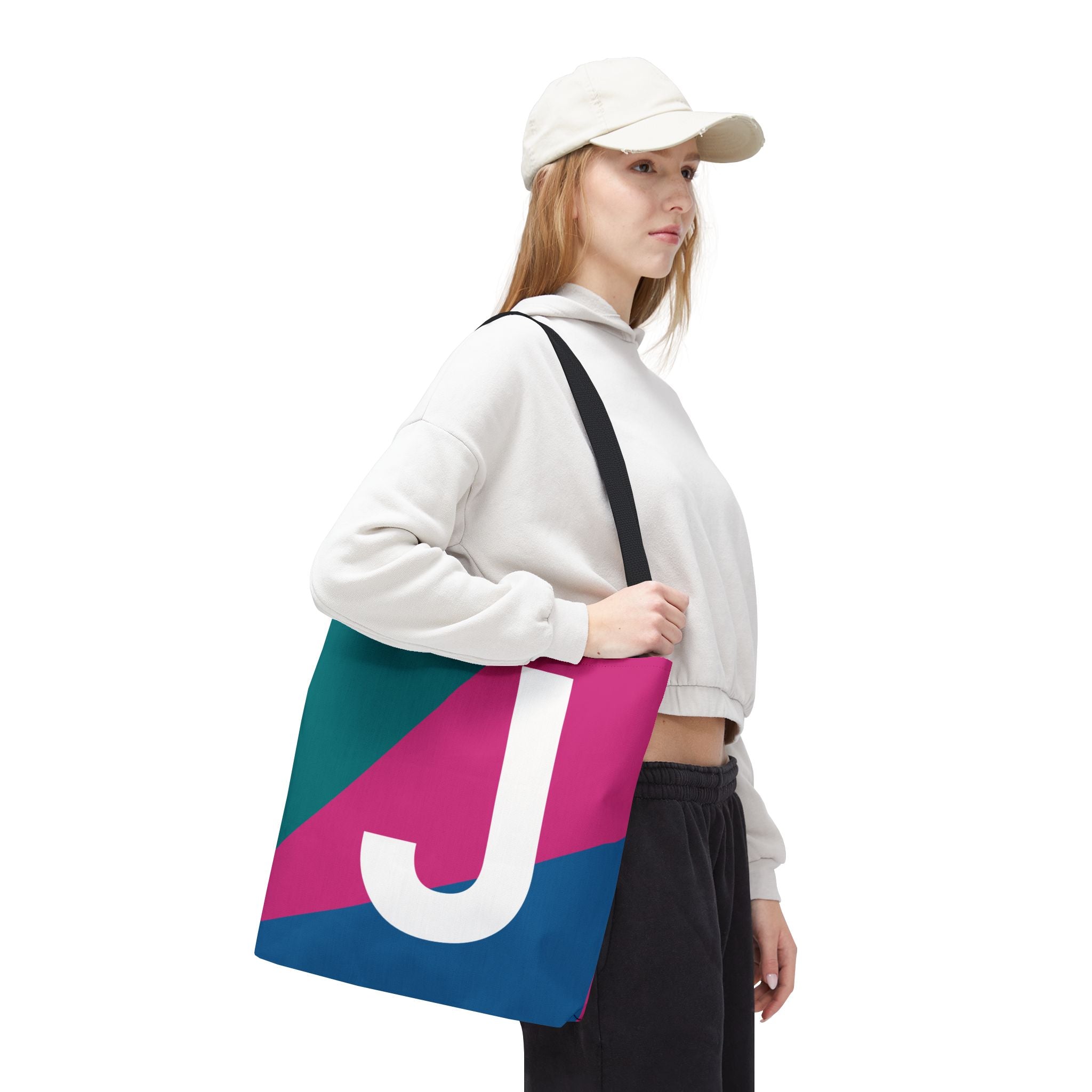 Monogram 'J' Colorblock Tote Bag — Personalized Initial J Shoulder Tote
