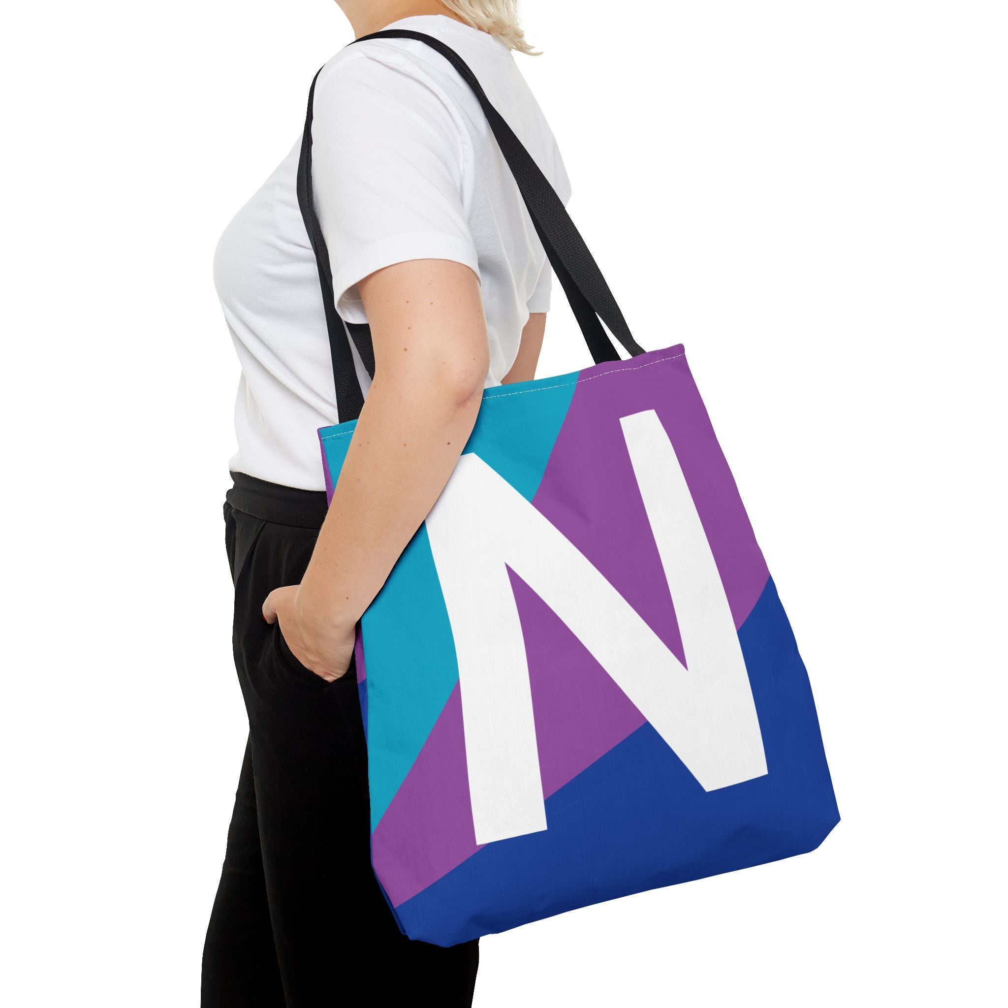 Monogram 'N' Colorblock Tote Bag — Personalized Initial N Shoulder Tote