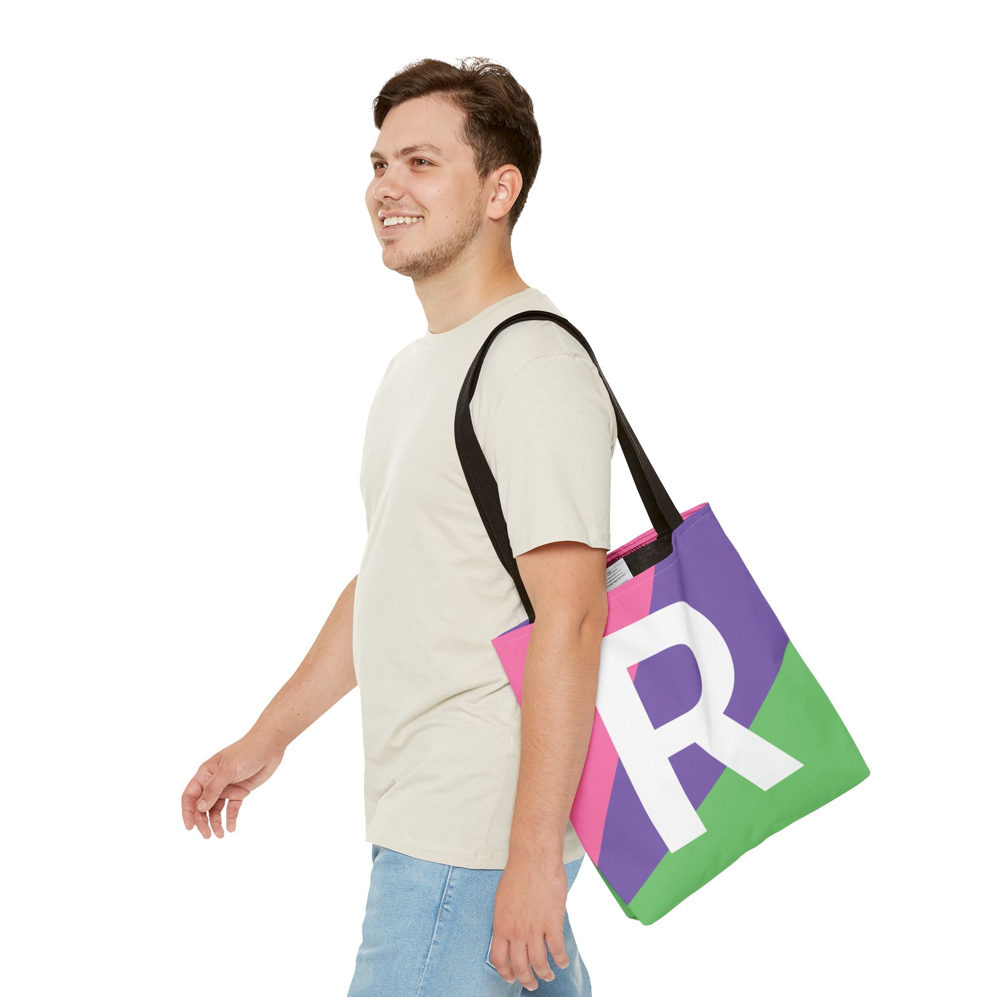 Monogram 'R' Colorblock Tote Bag — Personalized Initial R Shoulder Tote