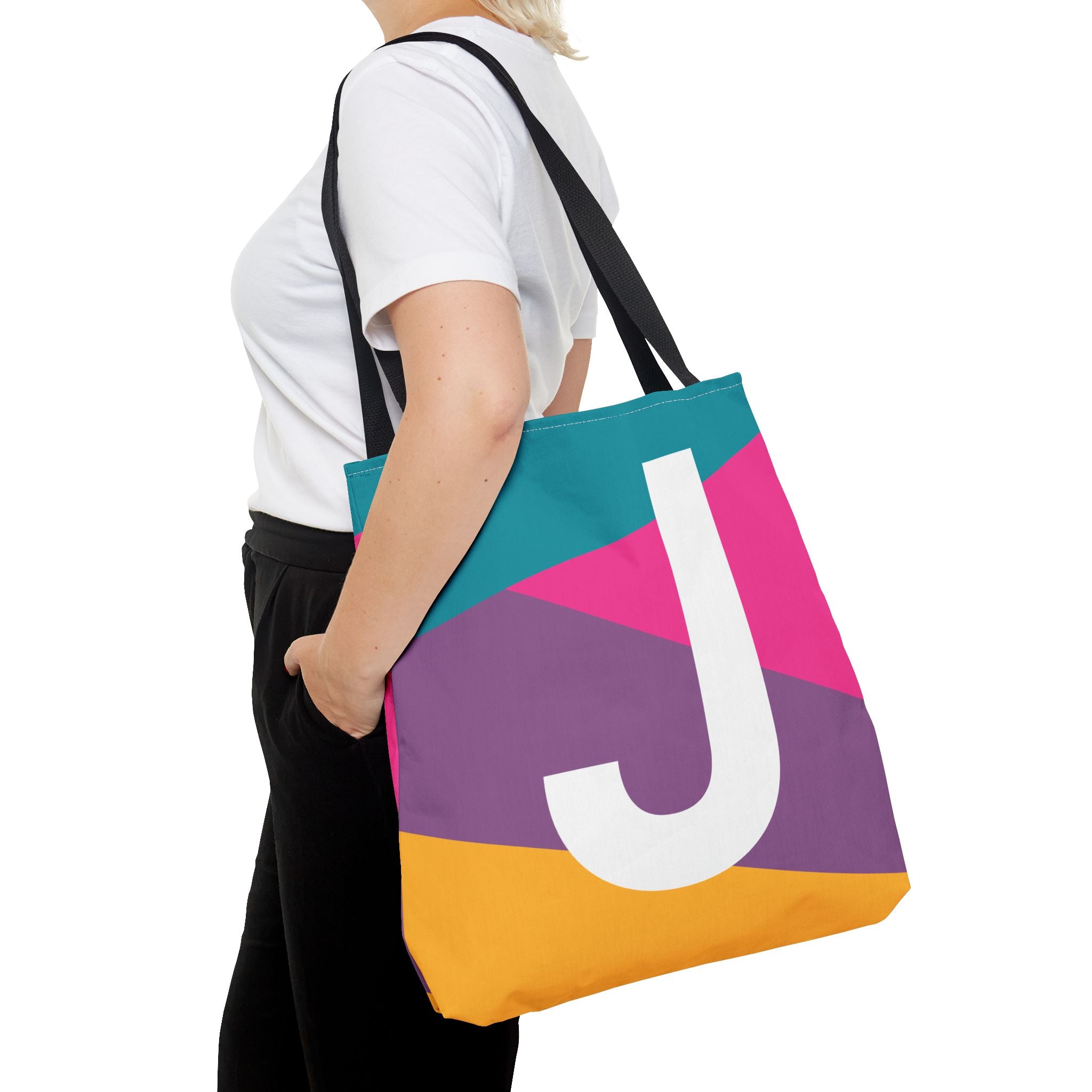 Monogram 'J' Colorblock Tote Bag — Personalized Initial J Shoulder Tote