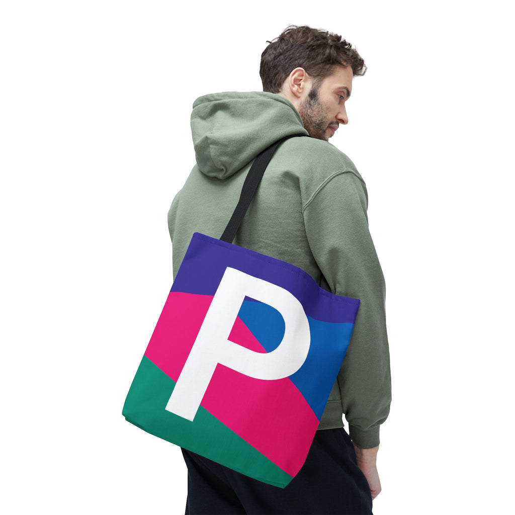 Monogram 'P' Colorblock Tote Bag — Personalized Initial P Shoulder Tote