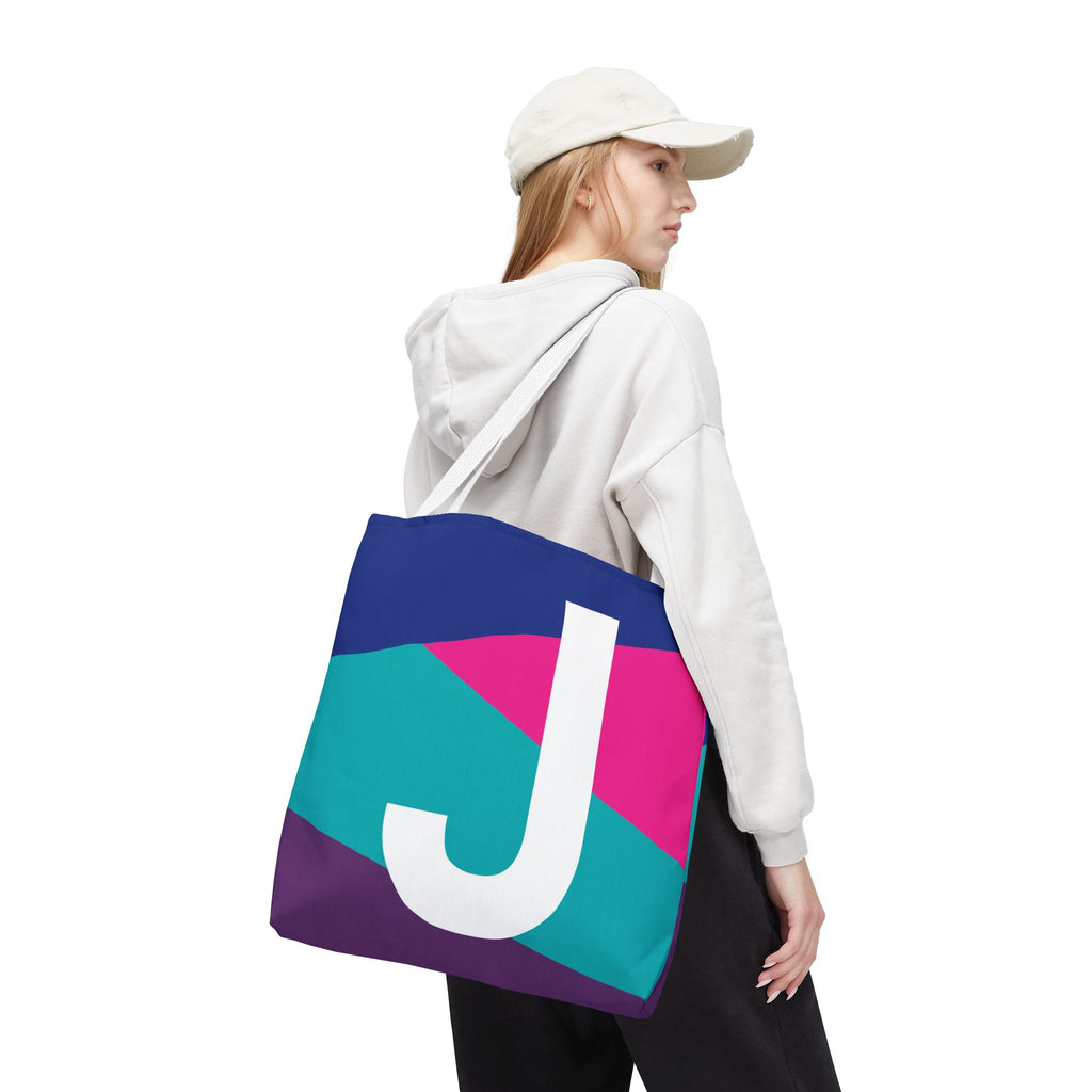 Monogram 'J' Colorblock Tote Bag — Personalized Initial J Shoulder Tote