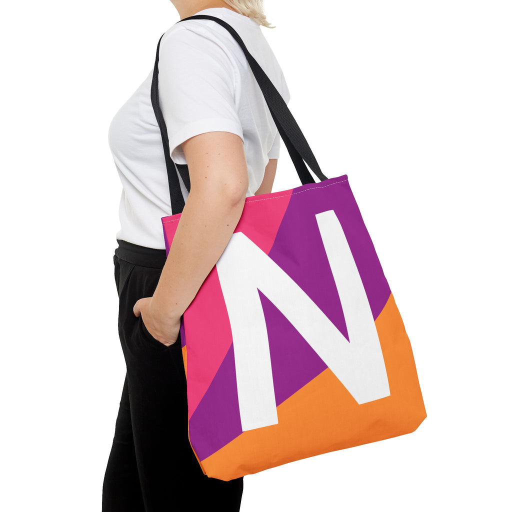 Monogram 'N' Colorblock Tote Bag — Personalized Initial N Shoulder Tote