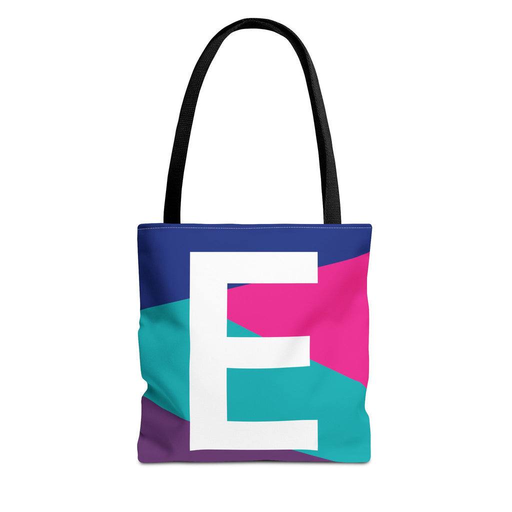 Monogram 'E' Colorblock Tote Bag — Personalized Initial E Shoulder Tote