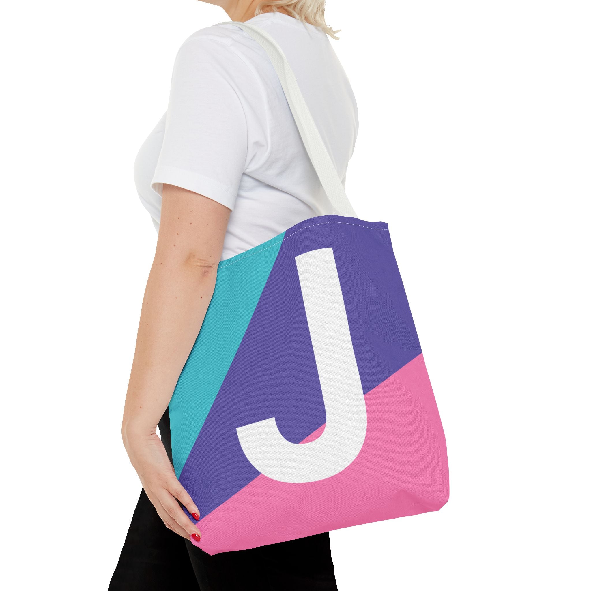 Monogram 'J' Colorblock Tote Bag — Personalized Initial J Shoulder Tote