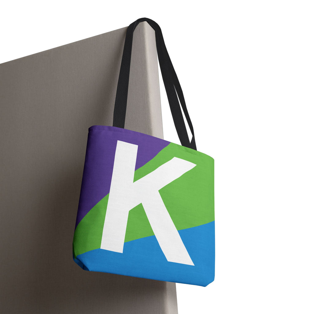 Monogram 'K' Colorblock Tote Bag — Personalized Initial K Shoulder Tote