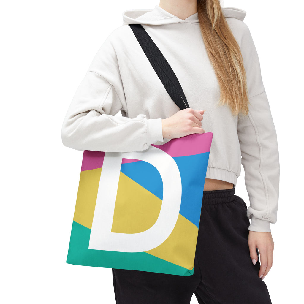 Monogram 'D' Colorblock Tote Bag — Personalized Initial D Shoulder Tote