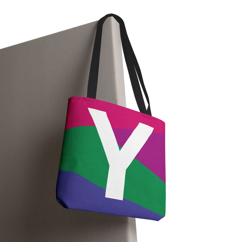 Monogram 'Y' Colorblock Tote Bag — Personalized Initial Y Shoulder Tote