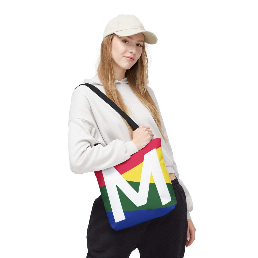 Monogram 'M' Colorblock Tote Bag — Personalized Initial M Shoulder Tote