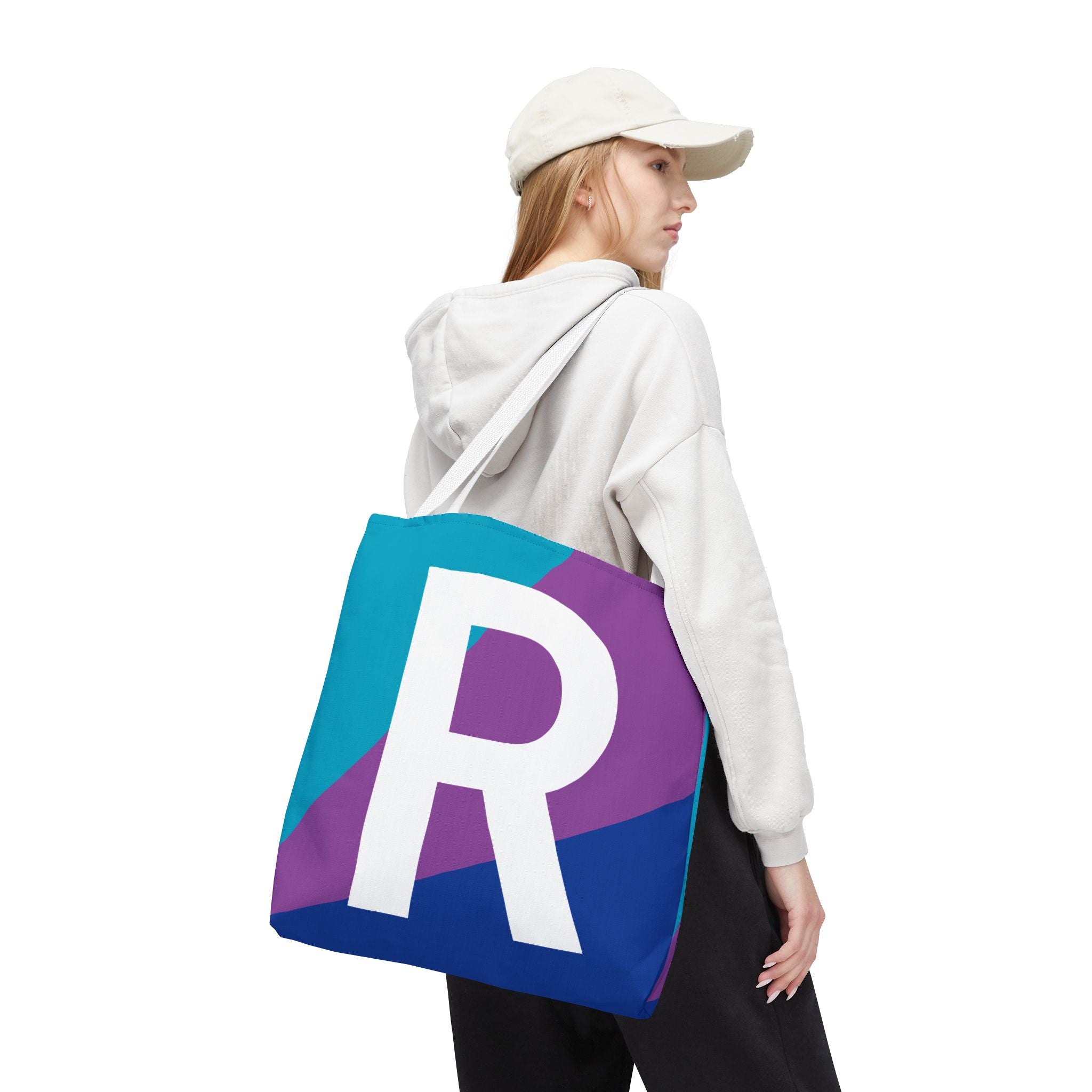 Monogram 'R' Colorblock Tote Bag — Personalized Initial R Shoulder Tote