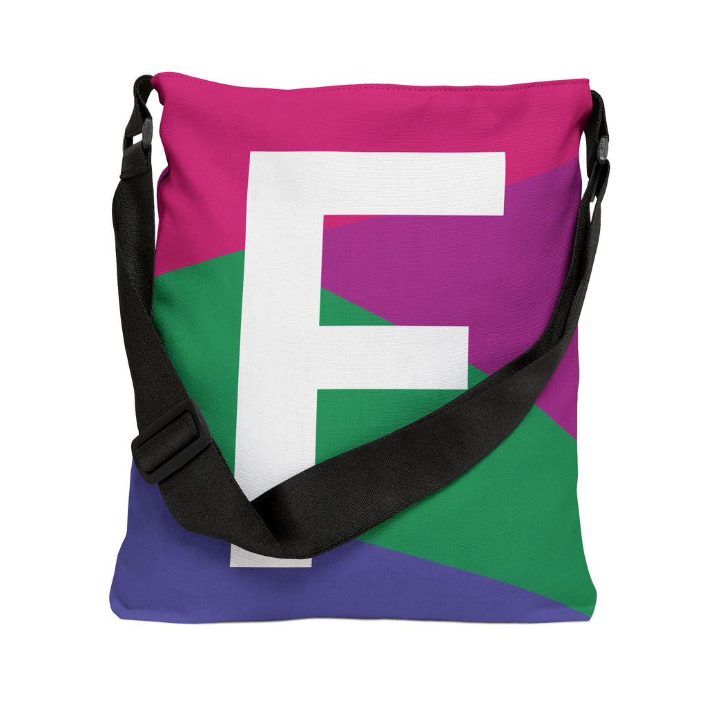 Initial Letter 'F' Colorblock Adjustable Tote Bag — Monogram Alphabet Shoulder Bag