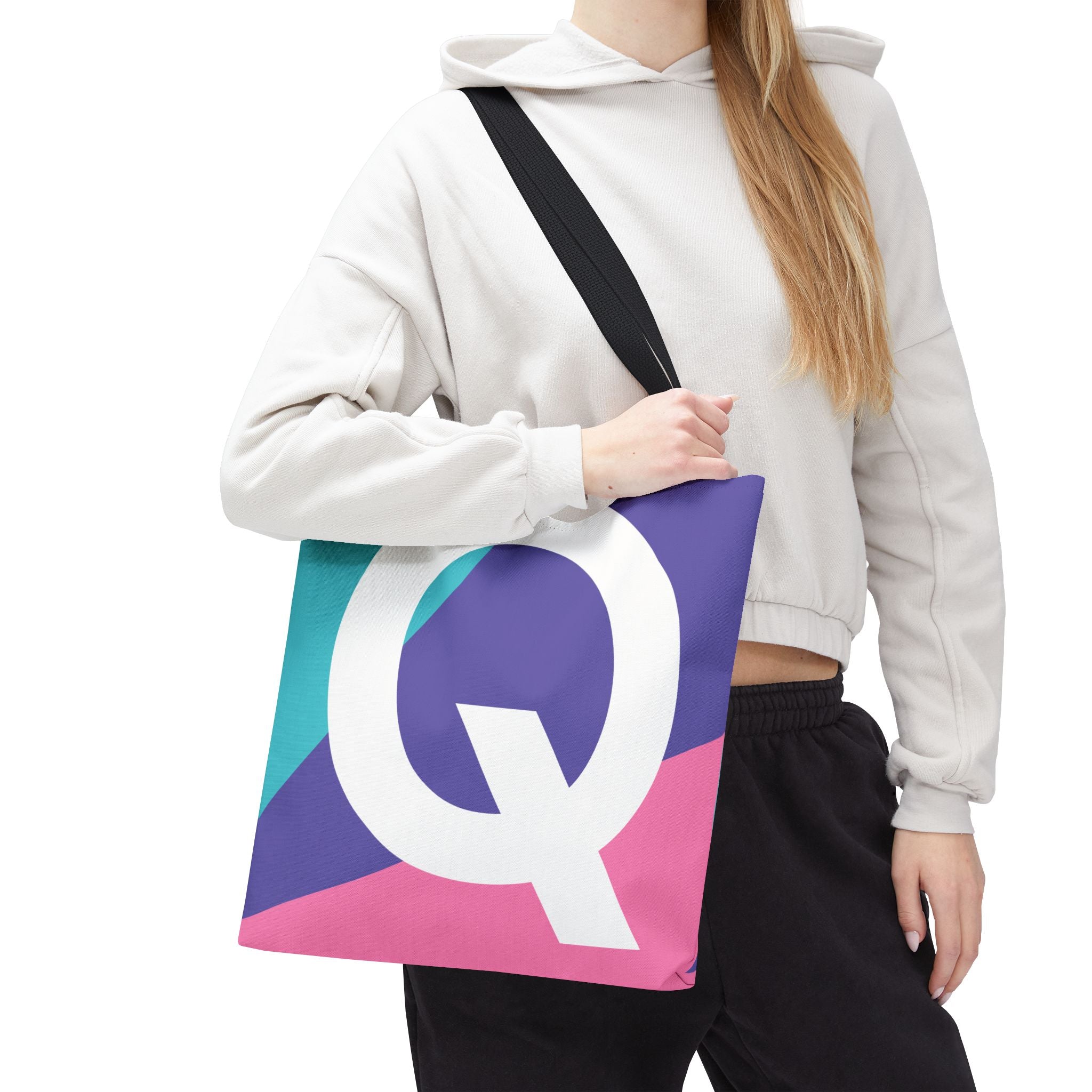 Monogram 'Q' Colorblock Tote Bag — Personalized Initial Q Shoulder Tote