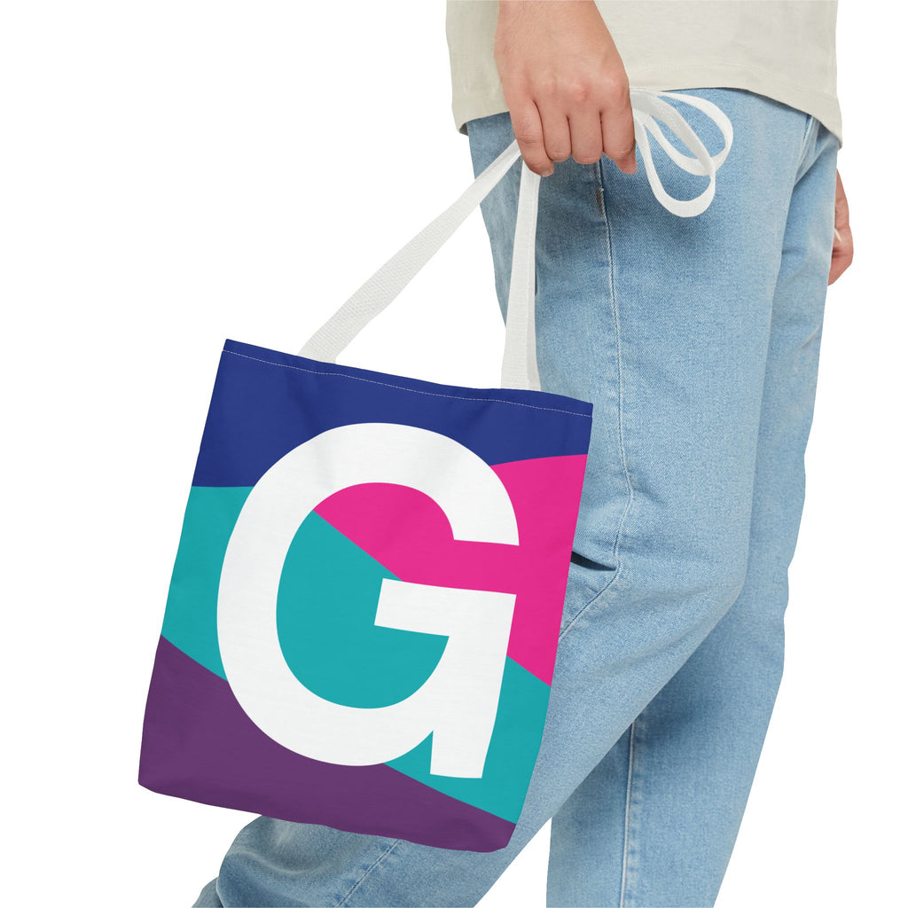 Monogram 'G' Colorblock Tote Bag — Personalized Initial G Shoulder Tote