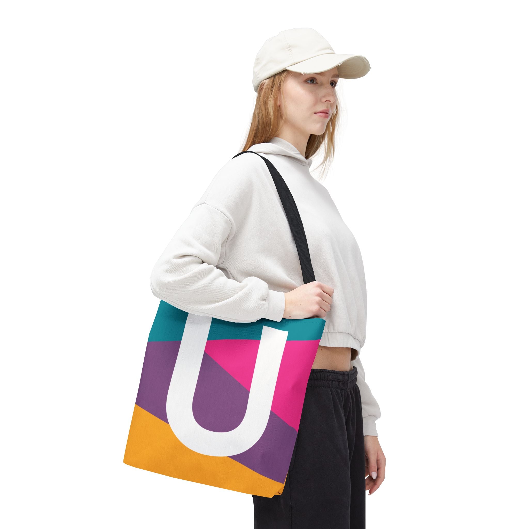 Monogram 'U' Colorblock Tote Bag — Personalized Initial U Shoulder Tote