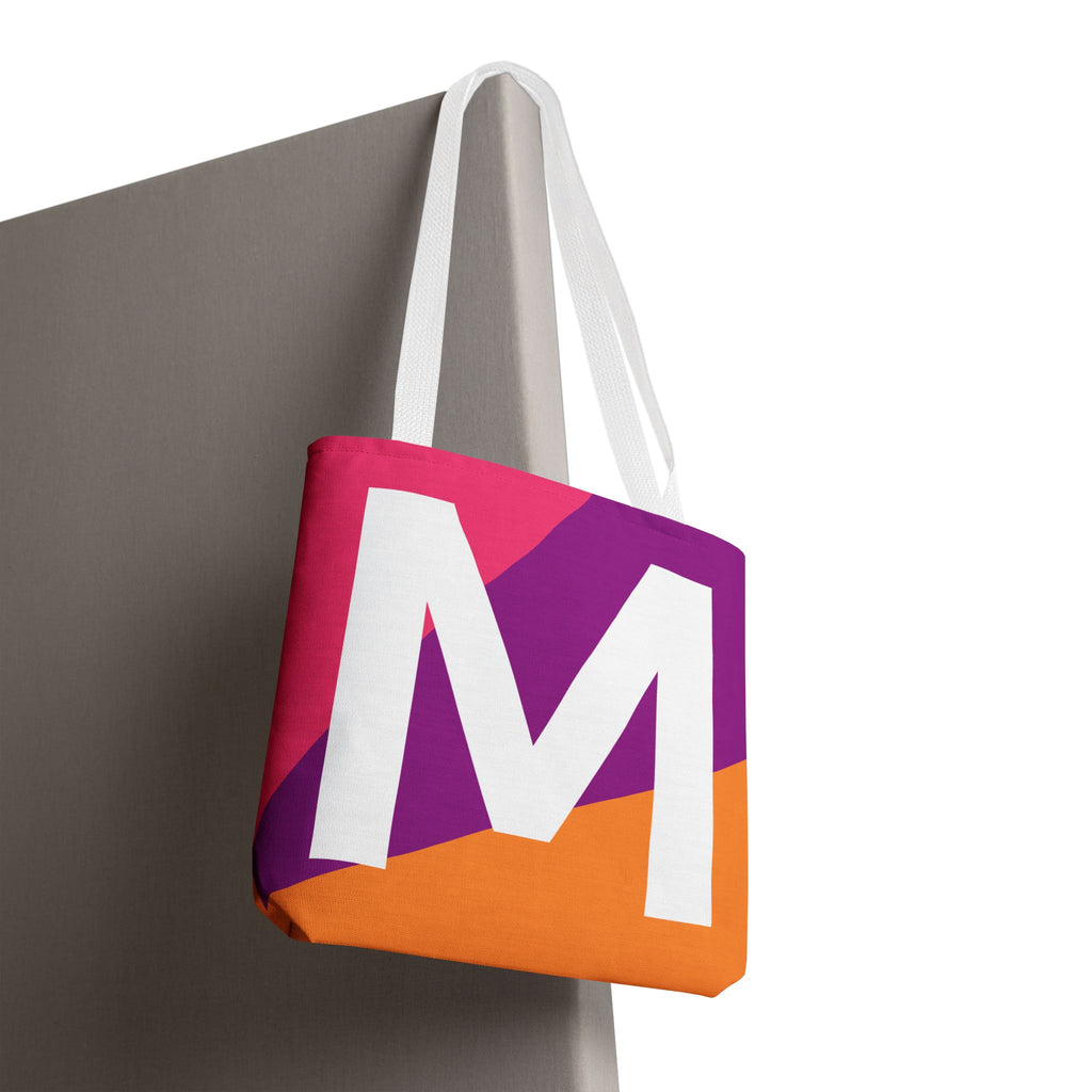 Monogram 'M' Colorblock Tote Bag — Personalized Initial M Shoulder Tote