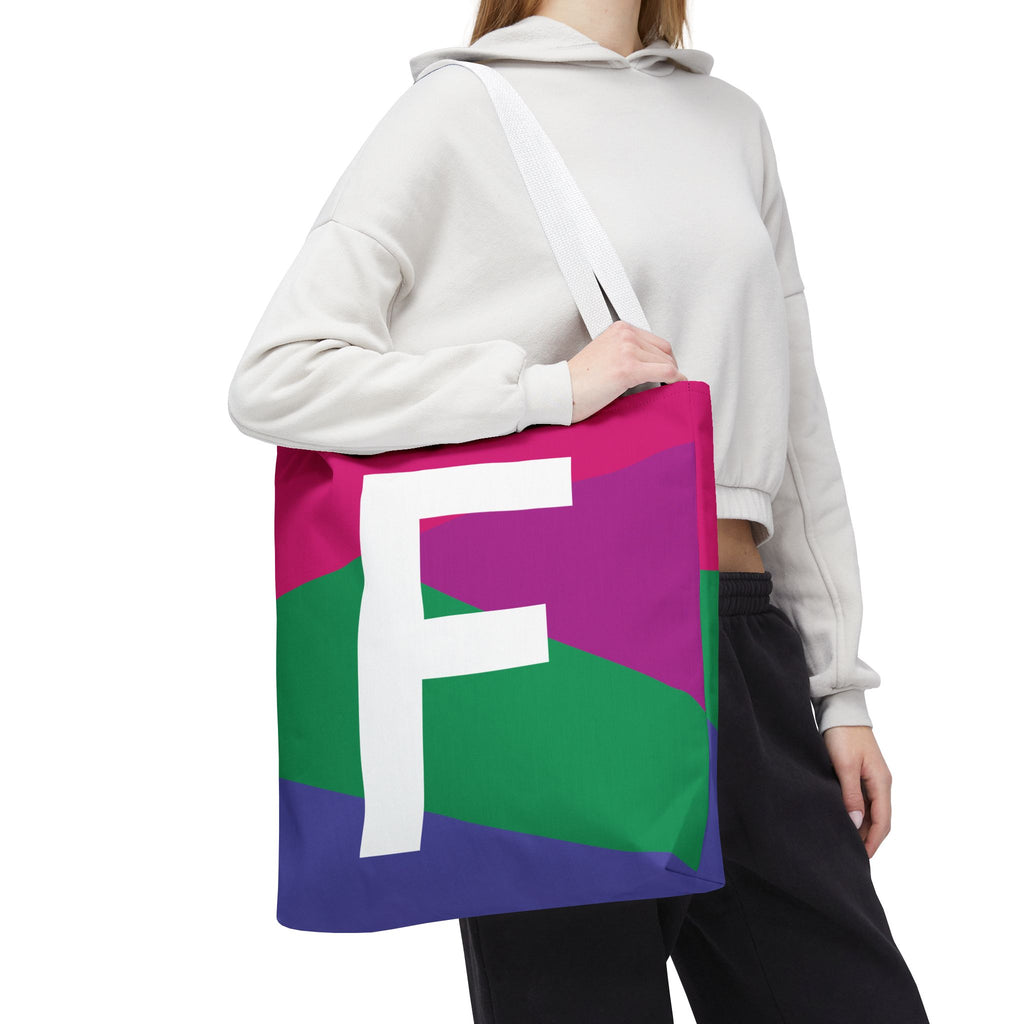 Monogram 'F' Colorblock Tote Bag — Personalized Initial F Shoulder Tote