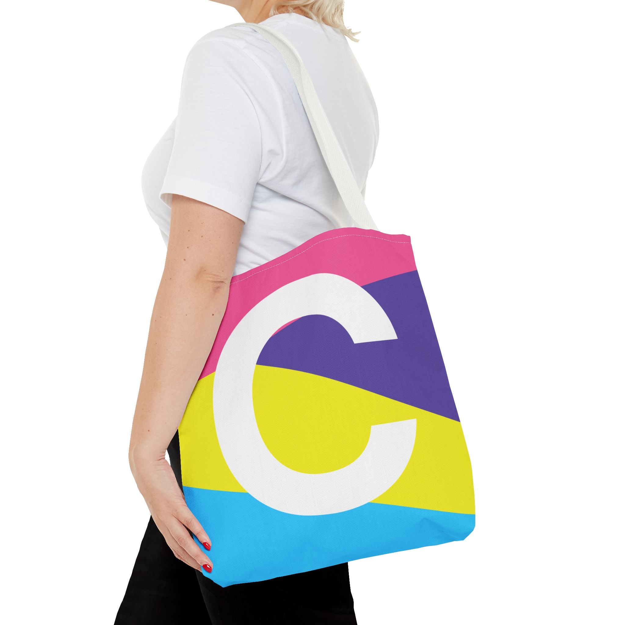 Monogram 'C' Colorblock Tote Bag — Personalized Initial C Shoulder Tote